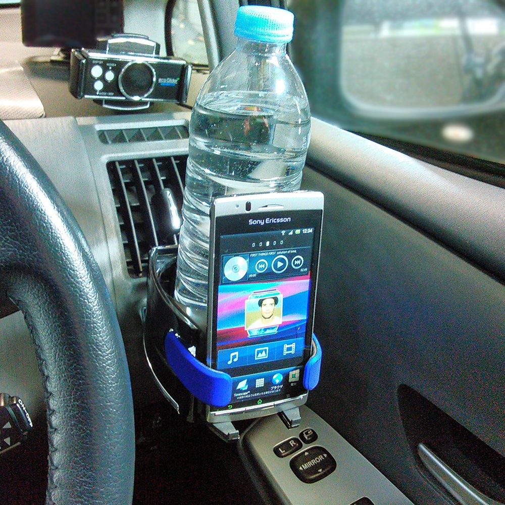 MIRAREED JDM Car Cup Holder Phone Mount - Universal Smartphone Holder for iPhone, Samsung, Android - Black/Blue (Model SP-206) - Perfect for Road Trips, Commuting & Hands-Free Driving