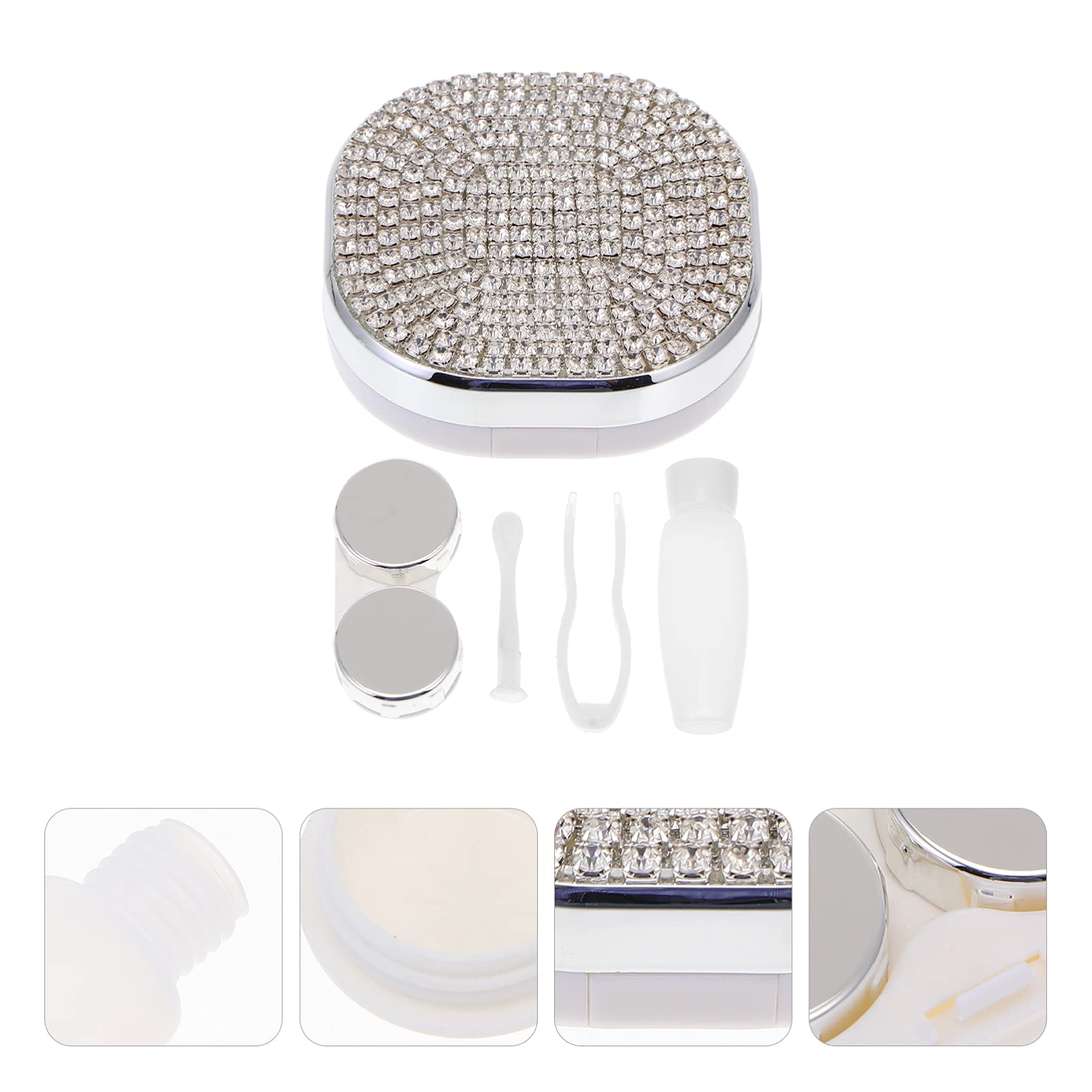 Healifty Rhinestone Contact Lens Case with Mirror & Tweezer - Travel Kit for Eye Care