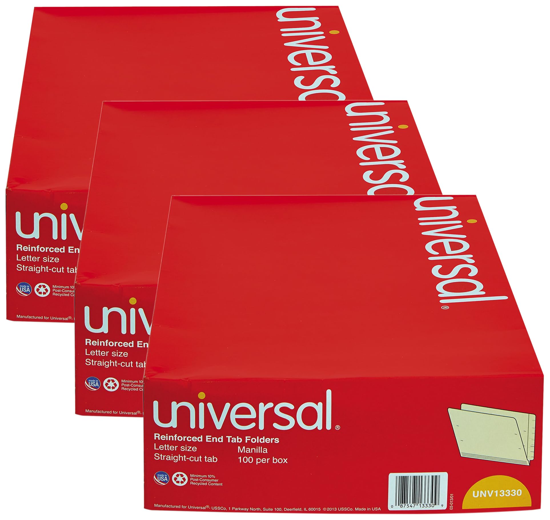 UNV13330 Heavy Duty Straight Tab File Folders - Letter Size Manila Folders, 3 Pack (300 Total) for Office Organization, School Supplies & Document Storage