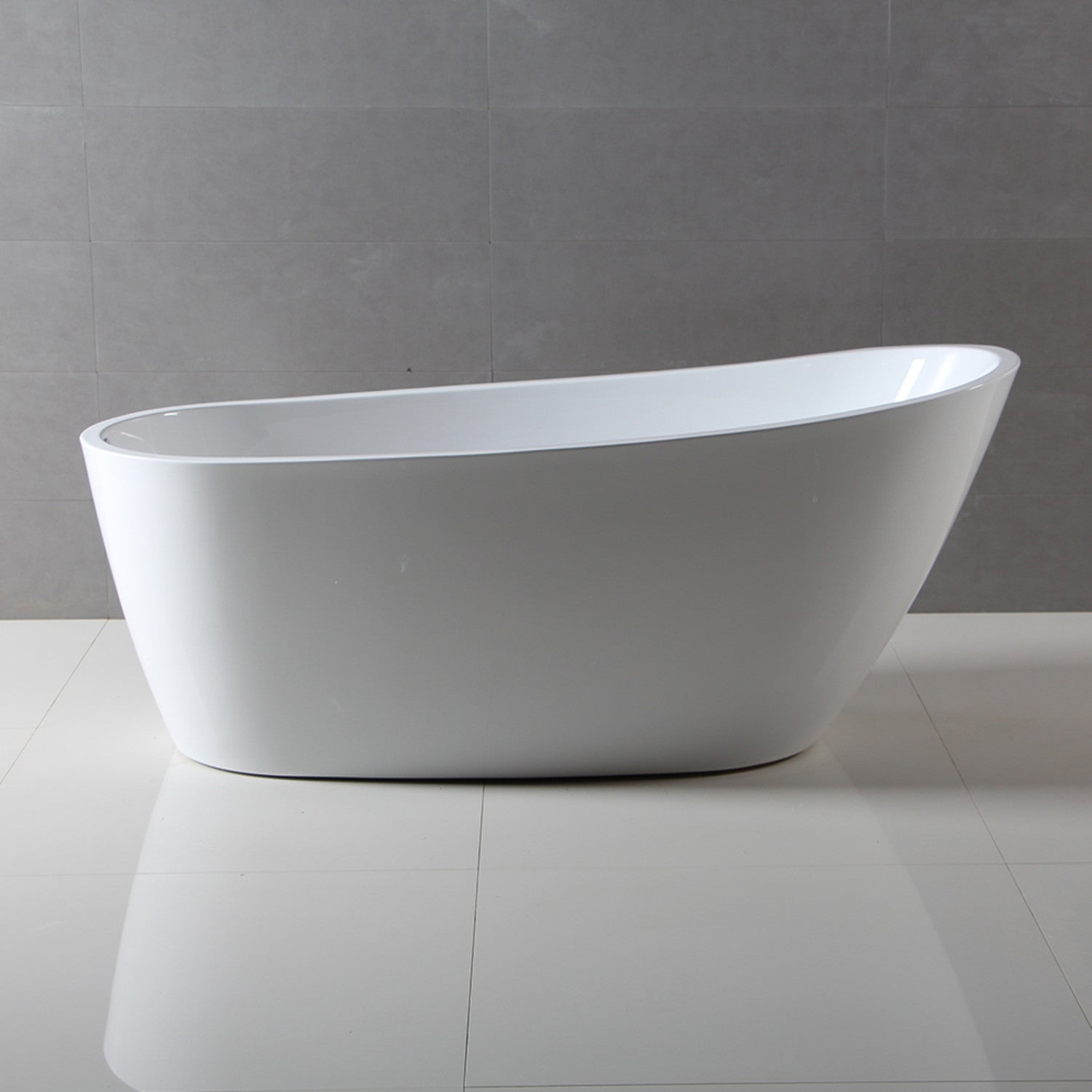 Aqua Eden VTRS592928 59-Inch Glossy White Acrylic Oval Freestanding Bathtub with Drain - Perfect for Luxury Bathrooms & Spa-Like Relaxation