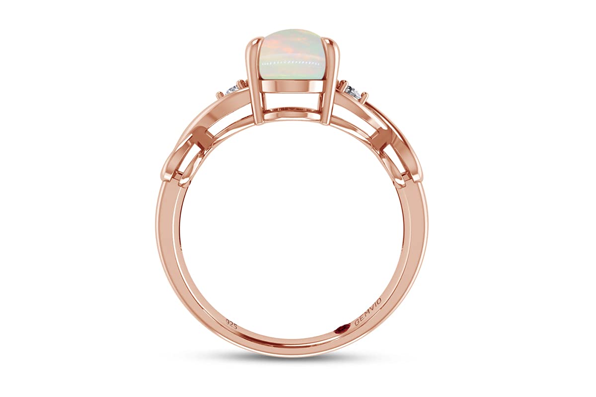 7X9MM Oval Cut Natural White Opal & Diamond Accent 14K Gold Over Sterling Silver Infinity Heart Ring - Women's Engagement Wedding Jewelry (1.25Cttw) - Perfect Valentine's Day, Anniversary & Romantic Gift for Her