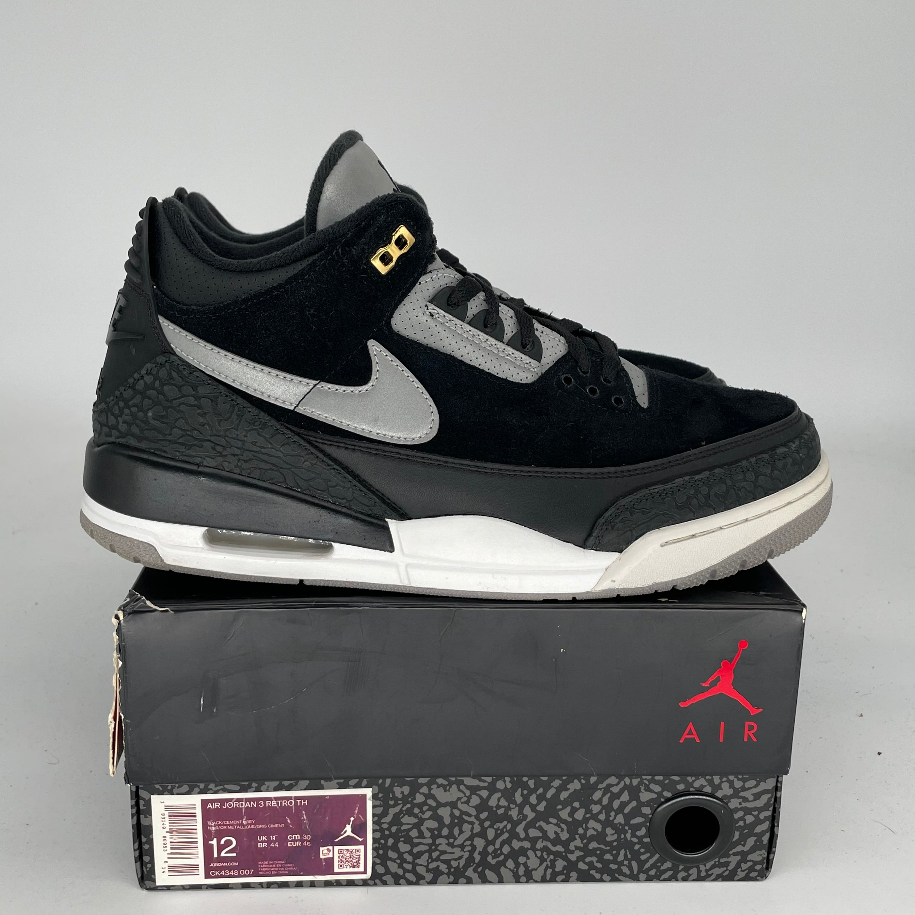 AIR JORDAN 3 TINKER Black Cement Gold Men's Basketball Shoes Size 12 - Retro Sneakers for Sports, Casual Wear & Street Fashion (Style: CK4348-007)
