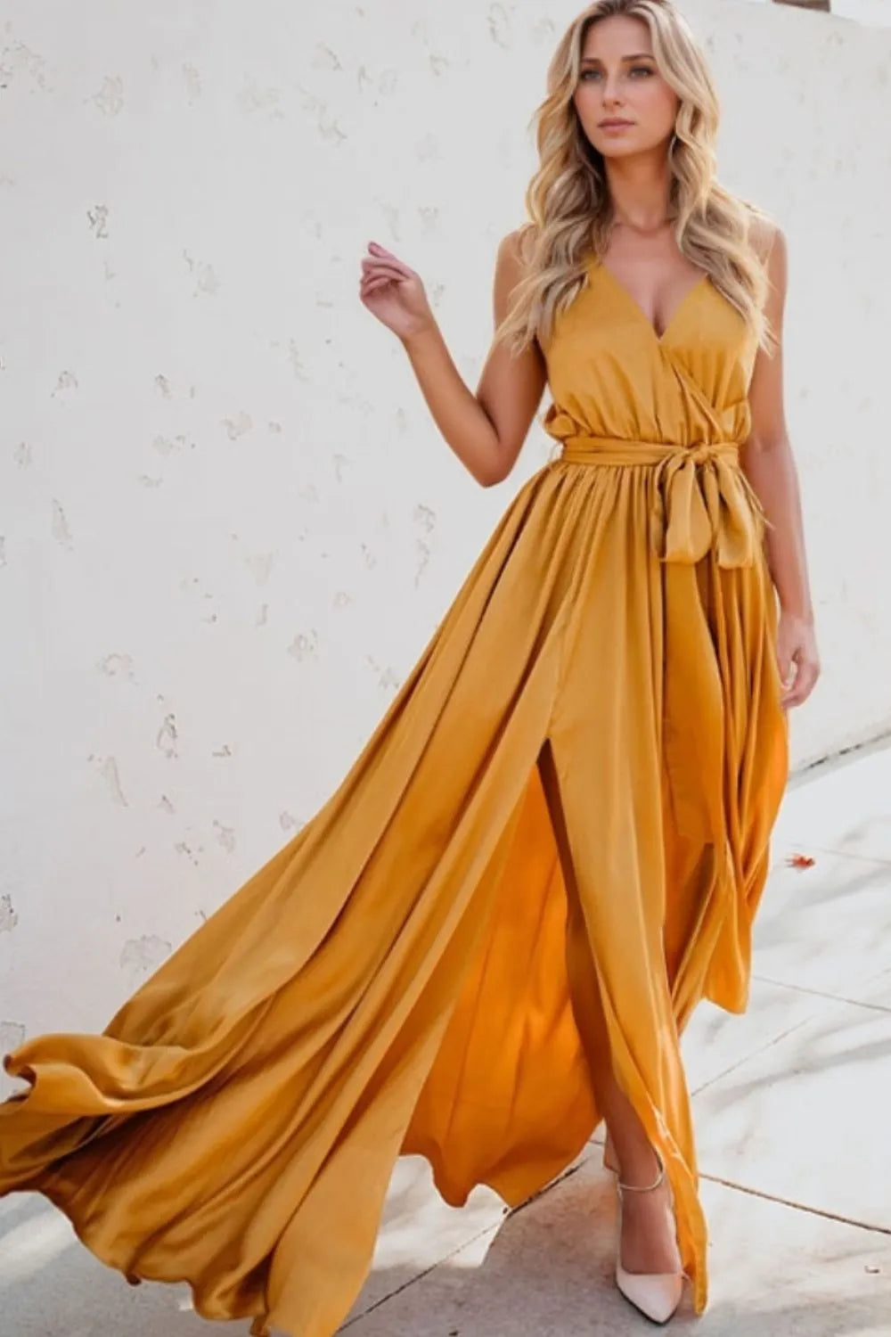 Elegant Tie Waist Maxi Resort Dress for Women - Flowy Beach Cover Up, Summer Vacation Outfit, Boho Chic Evening Wear