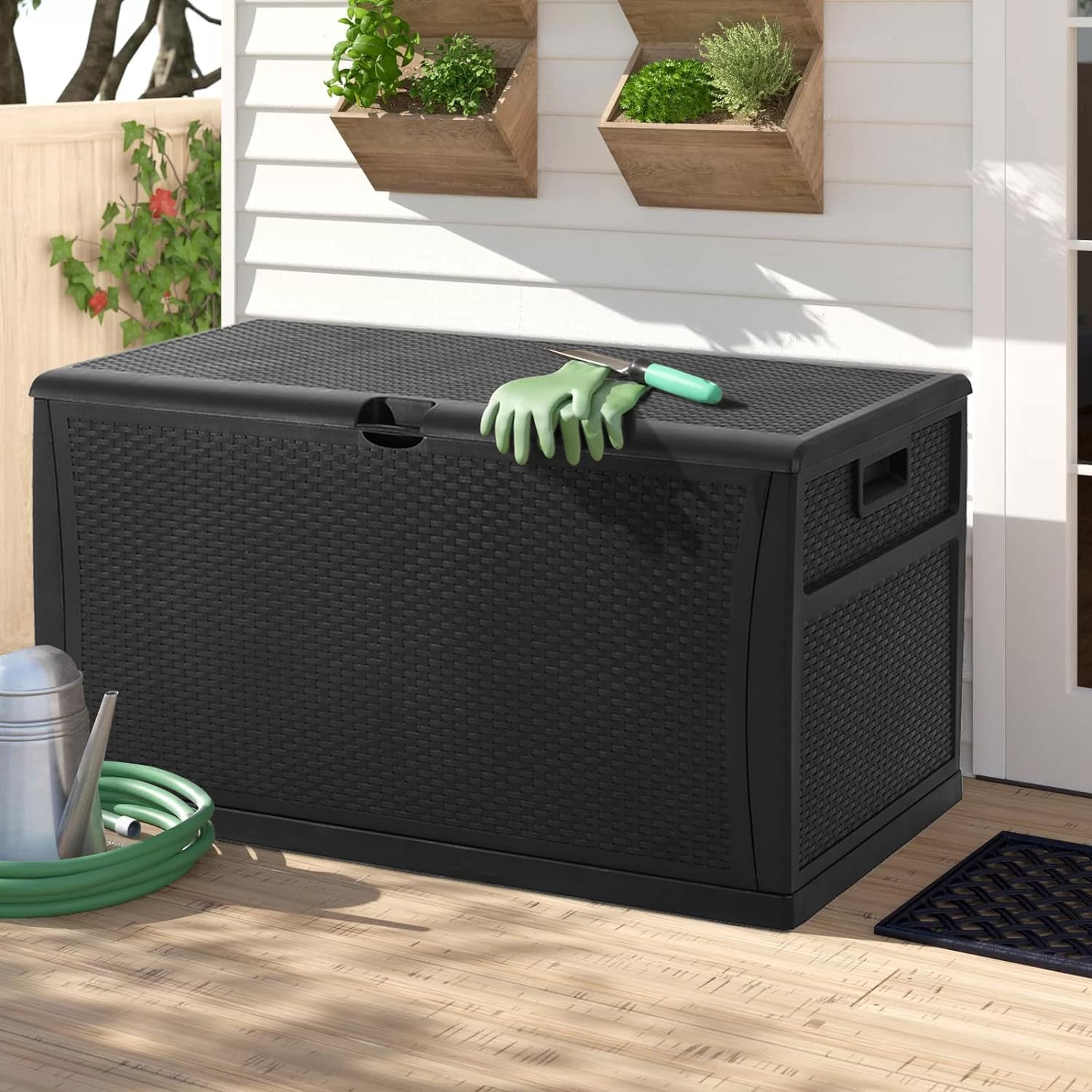 120 Gallon Outdoor Storage Deck Box - Weatherproof Resin Container for Patio, Garden & Deck - Black - Perfect for Storing Cushions, Pool Toys & Outdoor Gear
