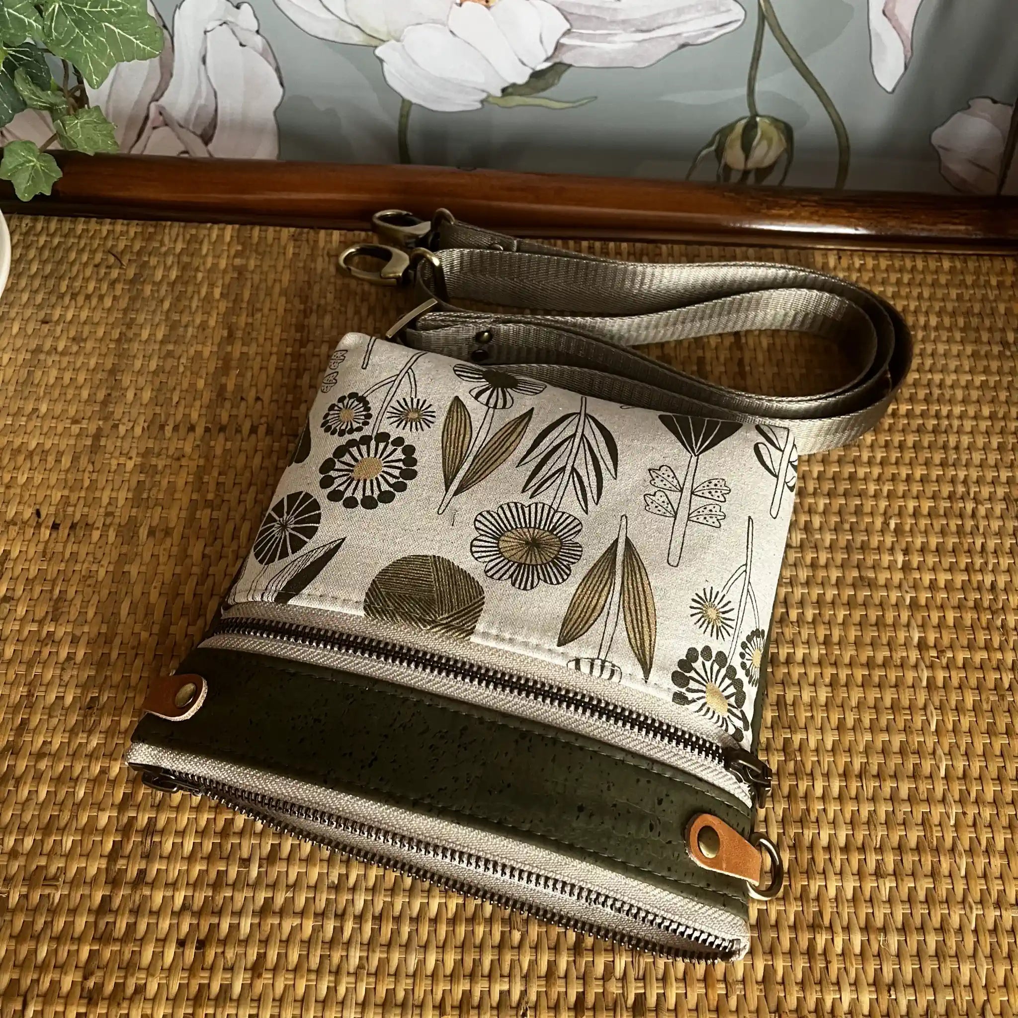 Izzy’s Mom Cross Body Bag (Medium) - Army Green Cork with Linen Lining & Antique Hardware | Stylish & Durable Women's Shoulder Purse for Everyday Use, Travel & Shopping