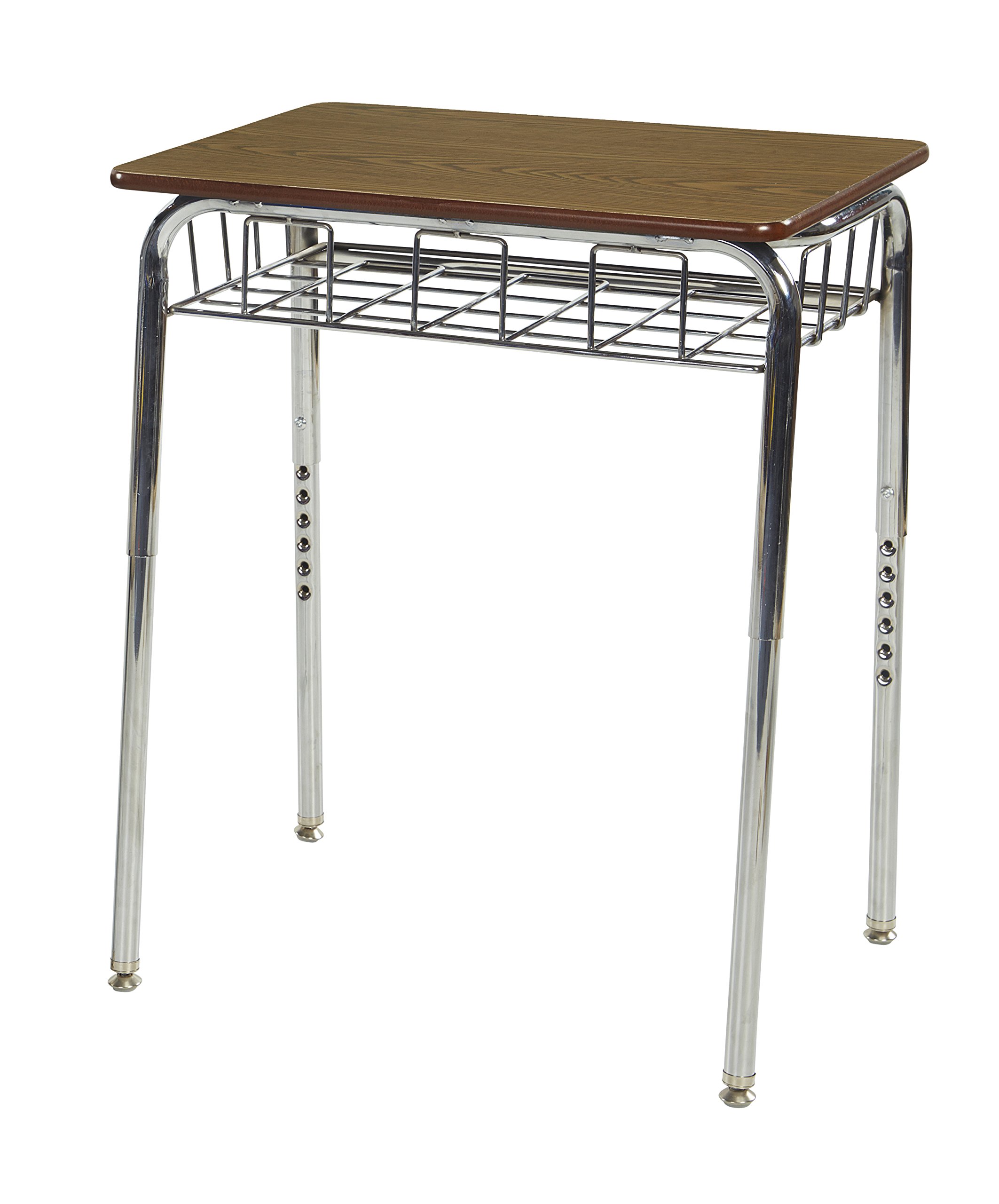 ECR4Kids Oak Desk & Navy Chair Set with Chrome Book Box - 6 Pack for Classroom