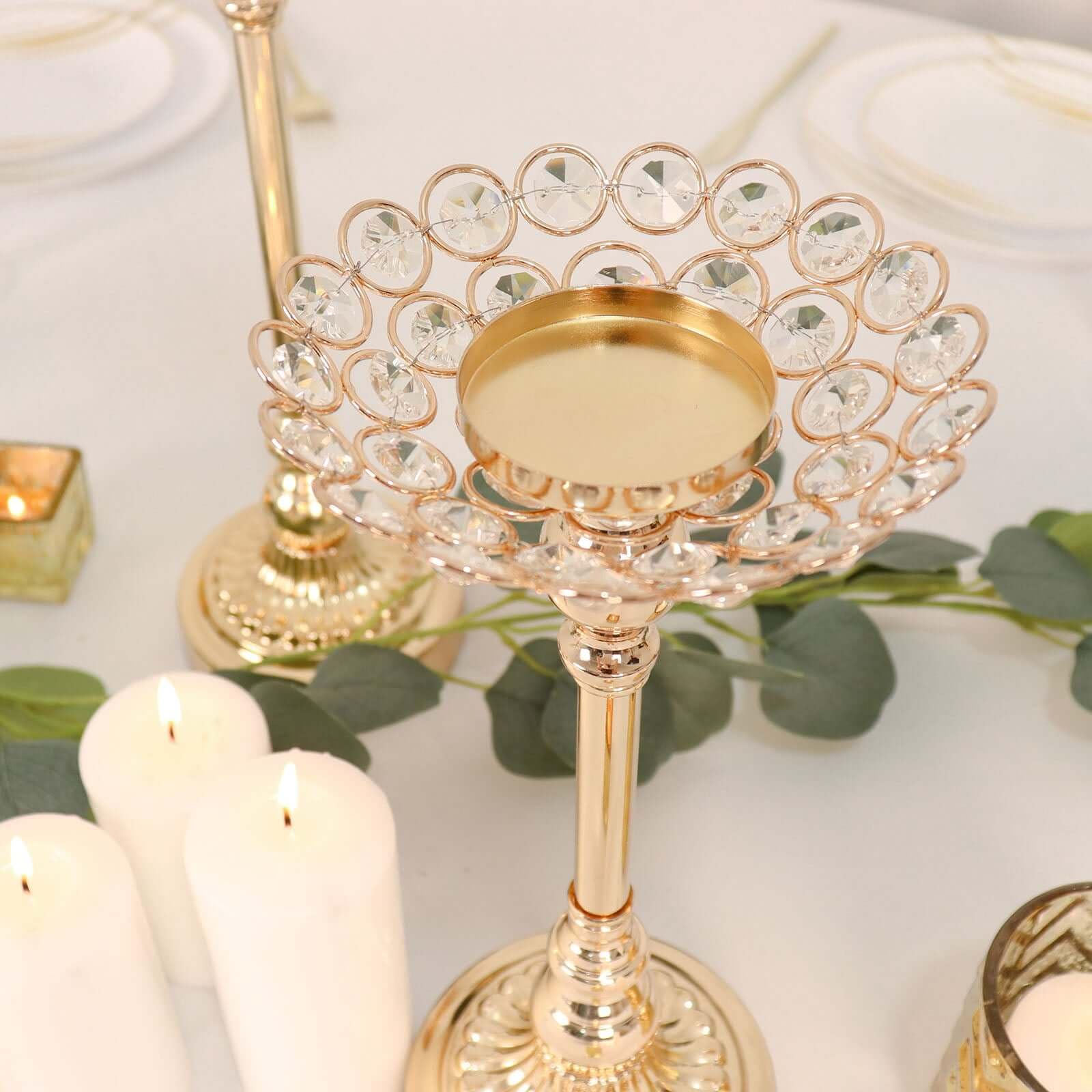 Efavormart Set of 3 Gold Metal Crystal Beaded Votive Candle Holders - 11