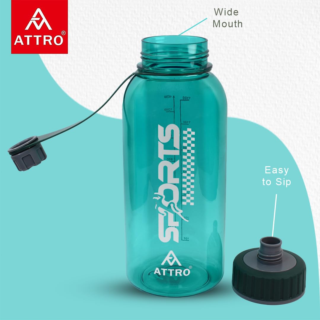Attro Ranger Gym 1630ml (55oz) BPA-Free Water Bottle with Non-Slip Grip Handle & Measurement Markings - Leak Proof, Ideal for Workouts, Hiking & Daily Hydration - Green