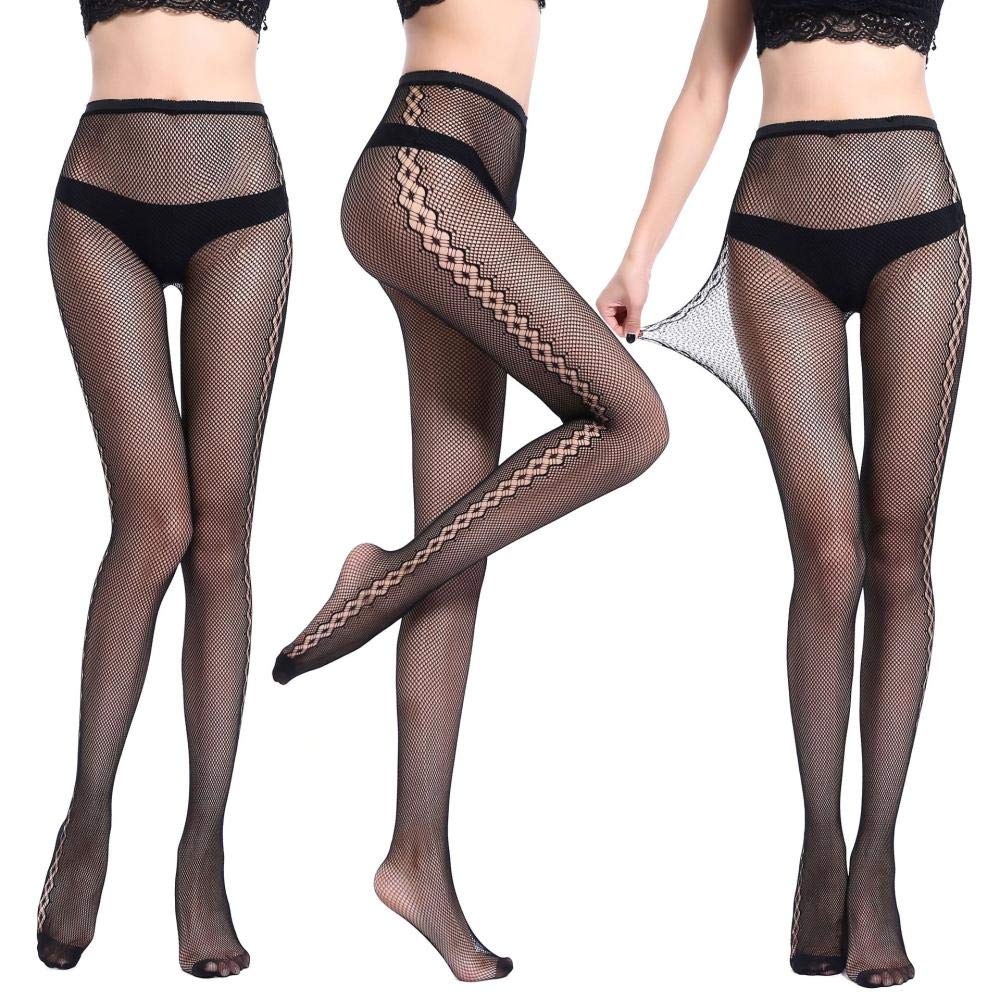Black Lace Thigh High Stockings 3-Pack - Sexy Fishnet Tights for Women, Perfect for Date Night & Lingerie Style