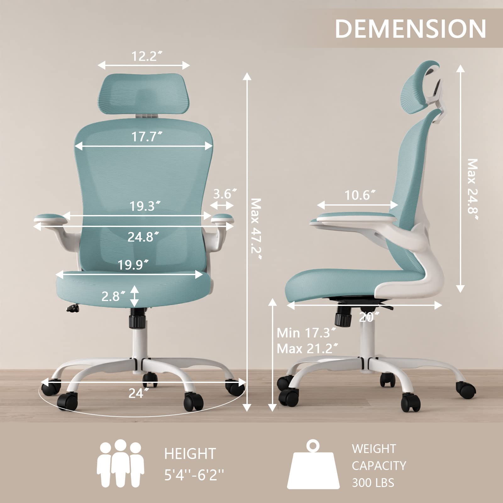 Ergonomic High Back Office Chair with Adjustable Lumbar Support & Headrest - Breathable Mesh Swivel Task Chair with Flip-Up Armrests - Perfect for Home Office, Gaming & Workspace Comfort