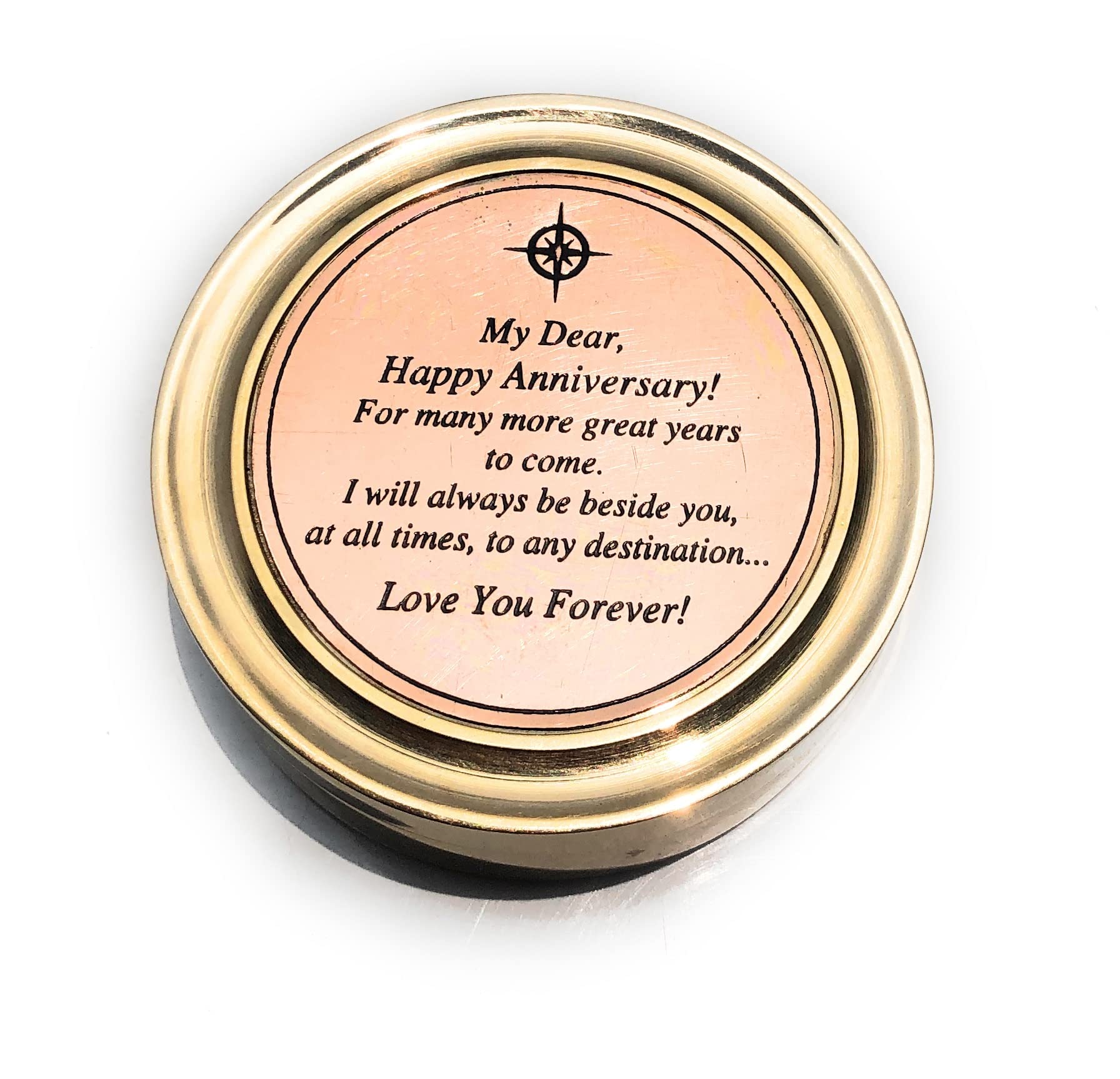 Engraved Brass Sundial Compass - Romantic Anniversary Gift for Couples - Outdoor & Home Decor