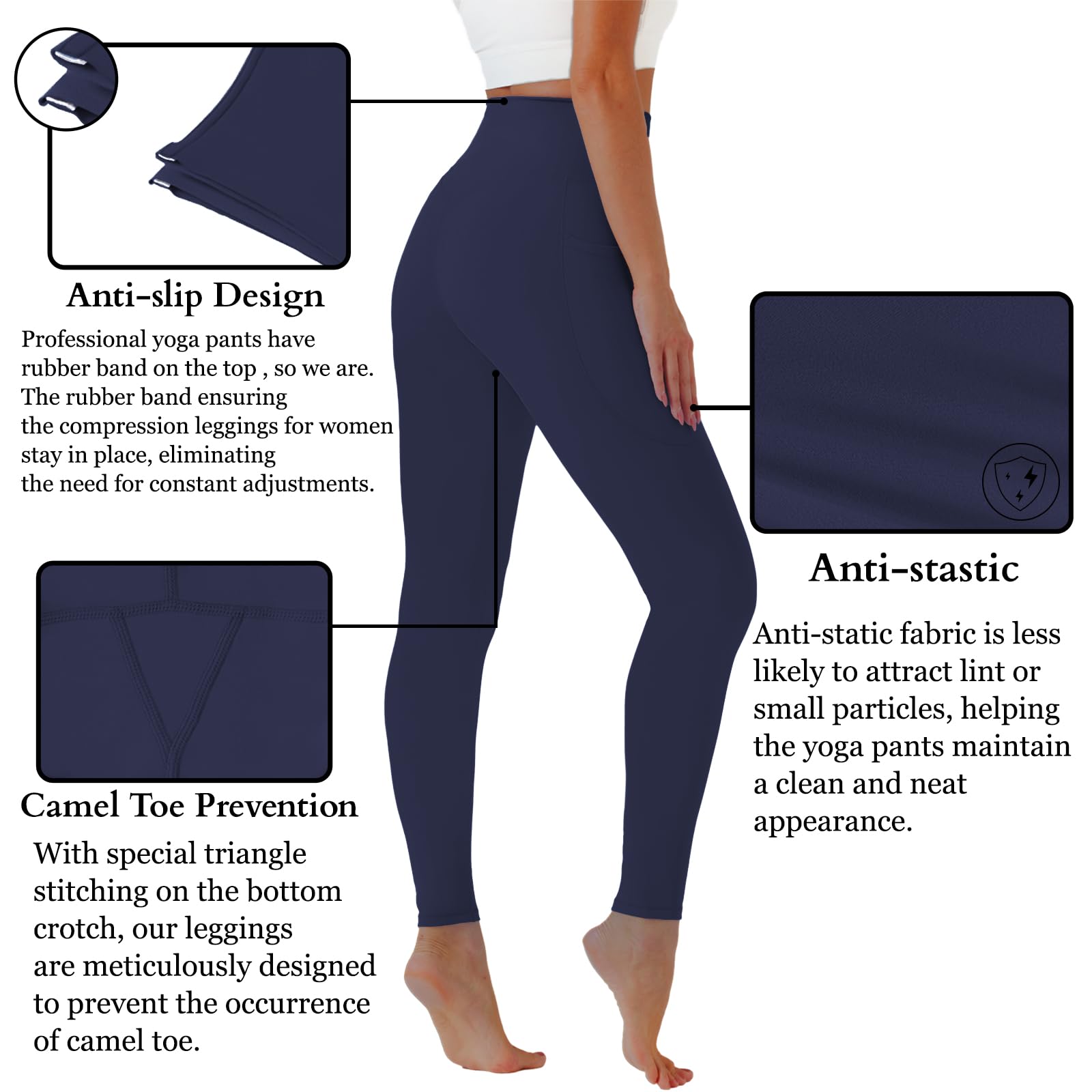 High Waisted Yoga Pants with Pockets for Women - Tummy Control Workout Leggings, Athletic Stretchy Gym Pants for Yoga, Running & Lounge Wear