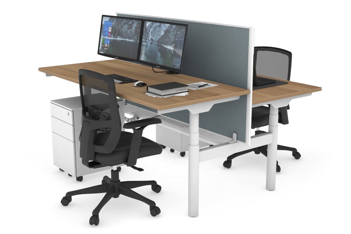Flexi Premium Height Adjustable 2-Person H Bench Workstation - White Frame [1400L x 700W] for Office & Home Workspace | Ergonomic Standing Desk Solution