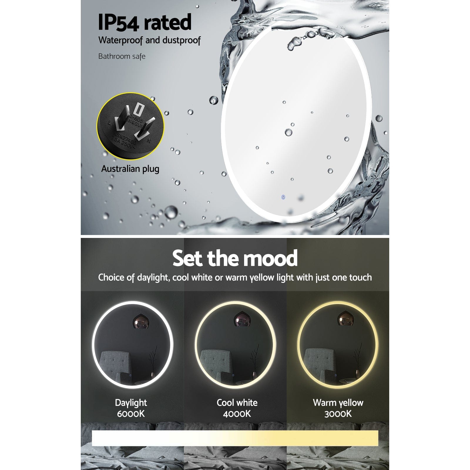 Embellir 70cm Round LED Wall Mirror for Makeup & Vanity - Modern Bathroom & Home Decor - Perfect for Dressing Rooms, Bedrooms, and Spa Areas