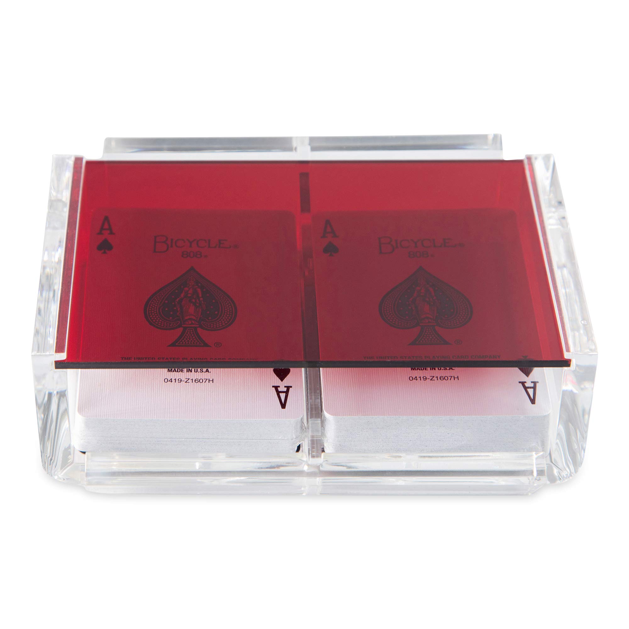 Acrylic Canasta Card Holder Tray Set with 2 Decks of Playing Cards - Sliding Lid & Revolving Base for Organized Card Storage - Perfect for Game Nights, Poker Parties & Family Gatherings