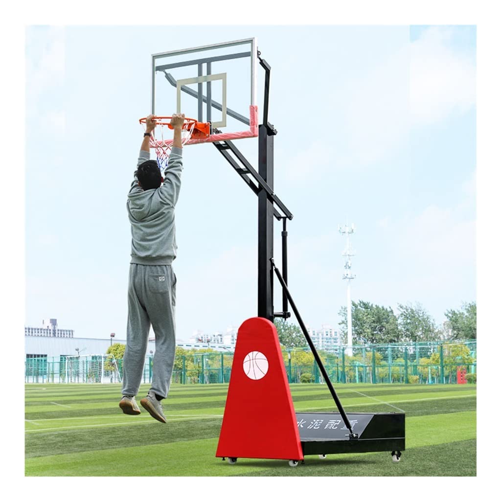 Portable 3-7m Basketball Hoop System - Stainless Steel Frame & Tempered Glass Backboard for Outdoor Play