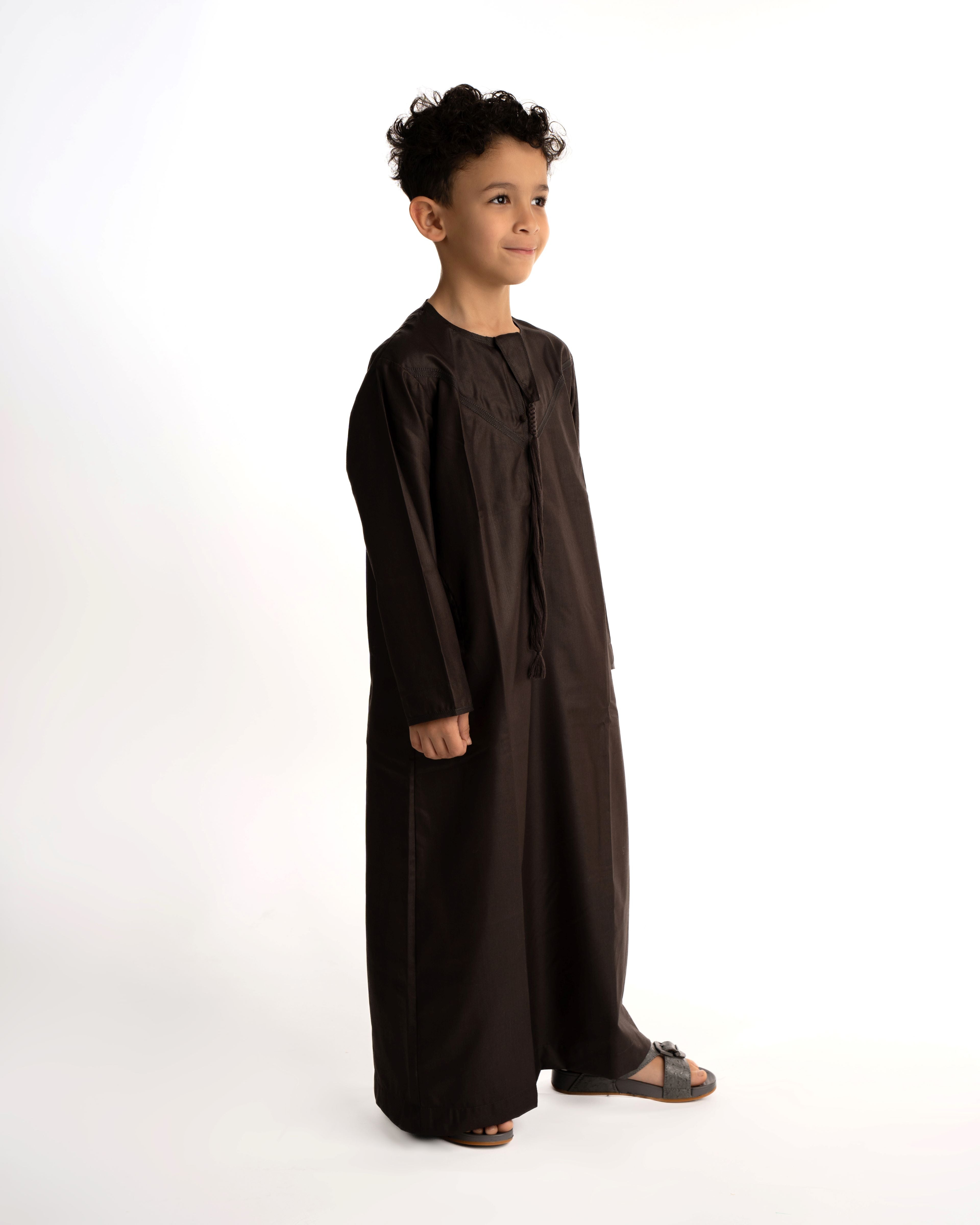 Dark Brown Emirati Kandora for Kids - Traditional Arabic Robe for Boys & Girls - Perfect for Eid, Weddings & Cultural Events