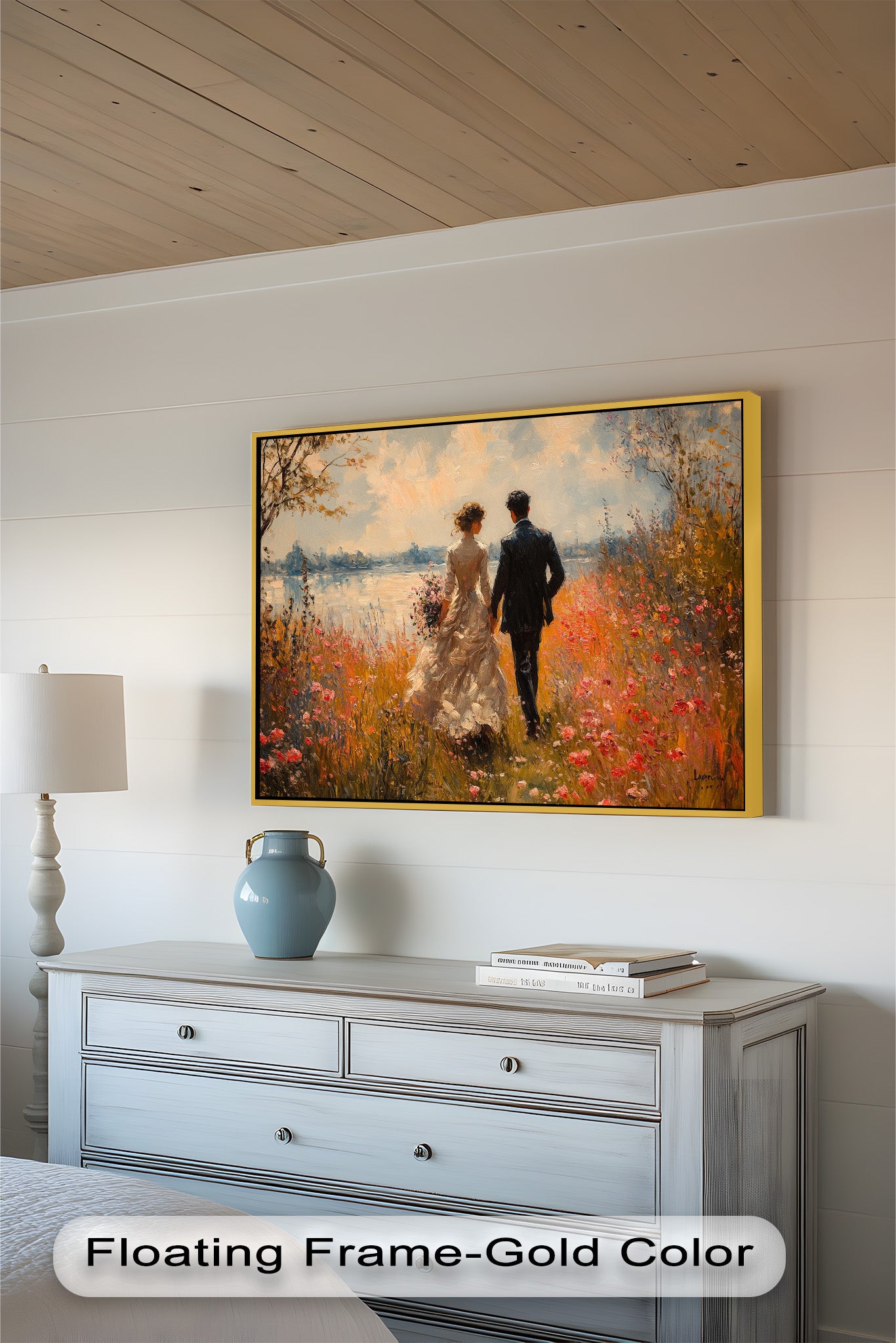 Impressionist Couple in Blooming Field Oil Painting - Romantic Wall Art for Living Room, Bedroom Decor - Perfect Gift for Anniversaries & Weddings