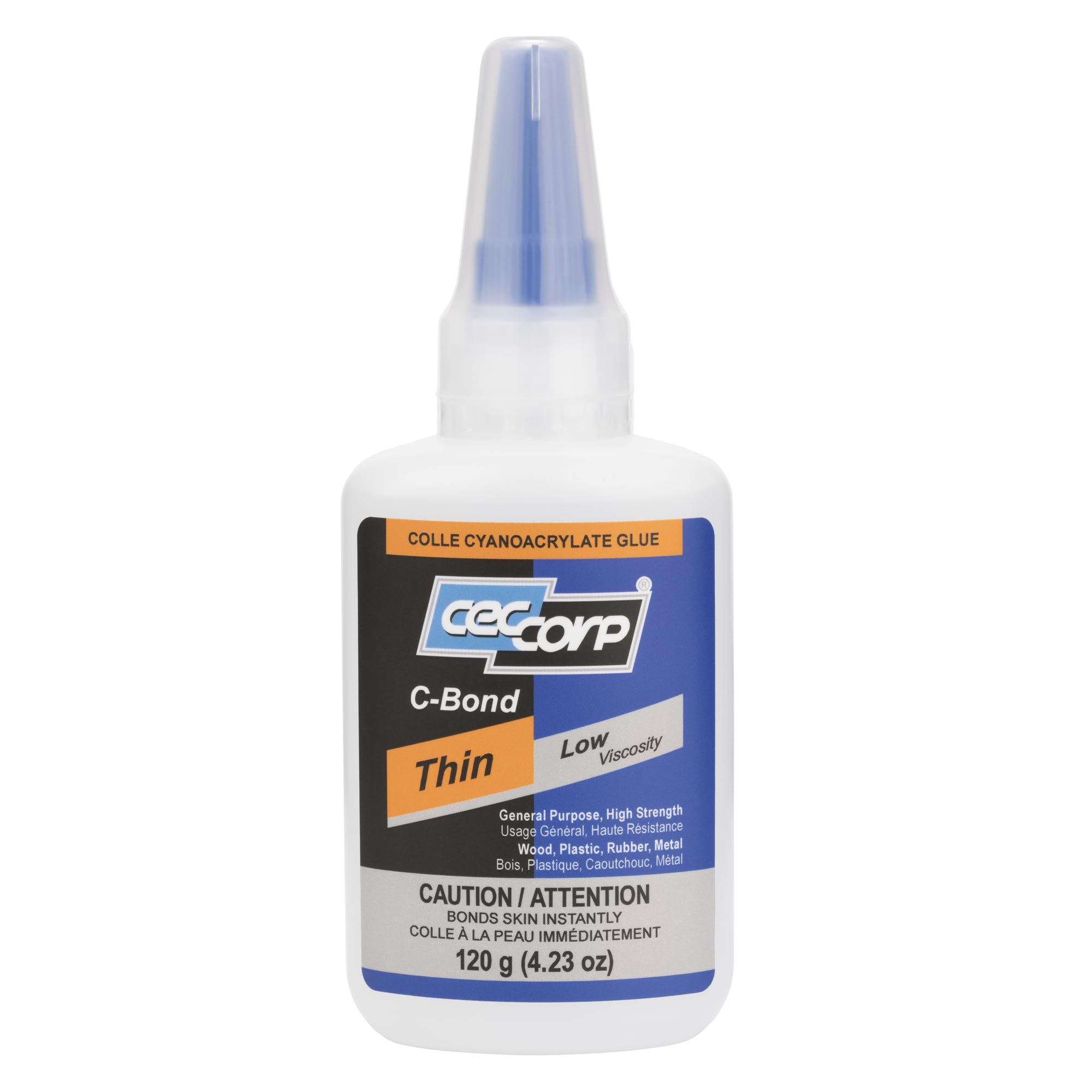 CECCORP Super Glue - C-Bond Thin, 4.23 oz (120g) Low Viscosity Cyanoacrylate Adhesive | Fast-Drying Clear CA Glue for Wood, Metal, Plastic, Ceramics | Perfect for DIY, Crafts, Home Repairs & Industrial Use