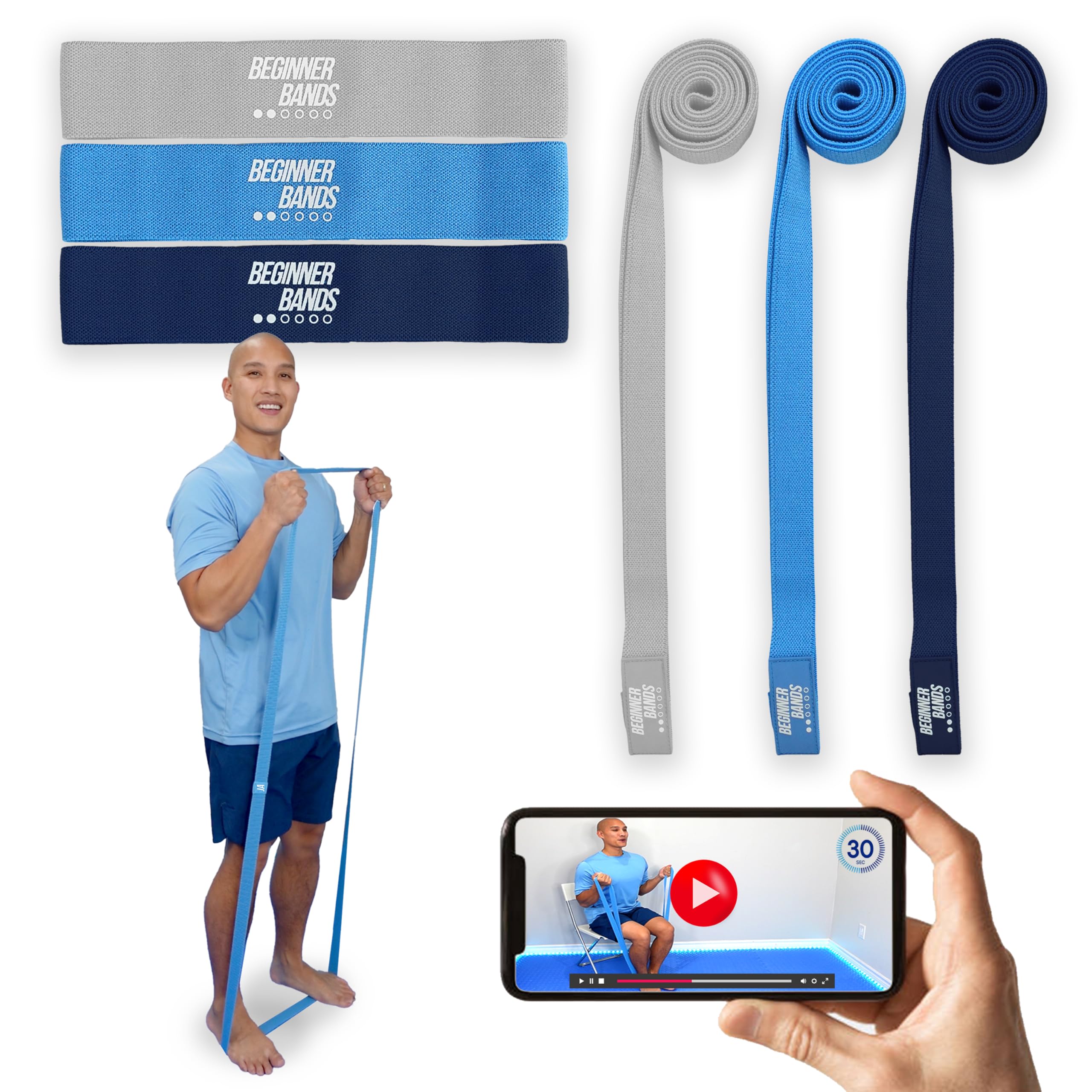 Justin Agustin 6-Piece Beginner Resistance Bands Set – Soft Fabric Exercise Bands for Seniors & Limited Mobility – Home Gym Equipment with Door Anchor & Carry Bag – Perfect for Gentle Stretching, Physical Therapy & Low-Impact Workouts at Home