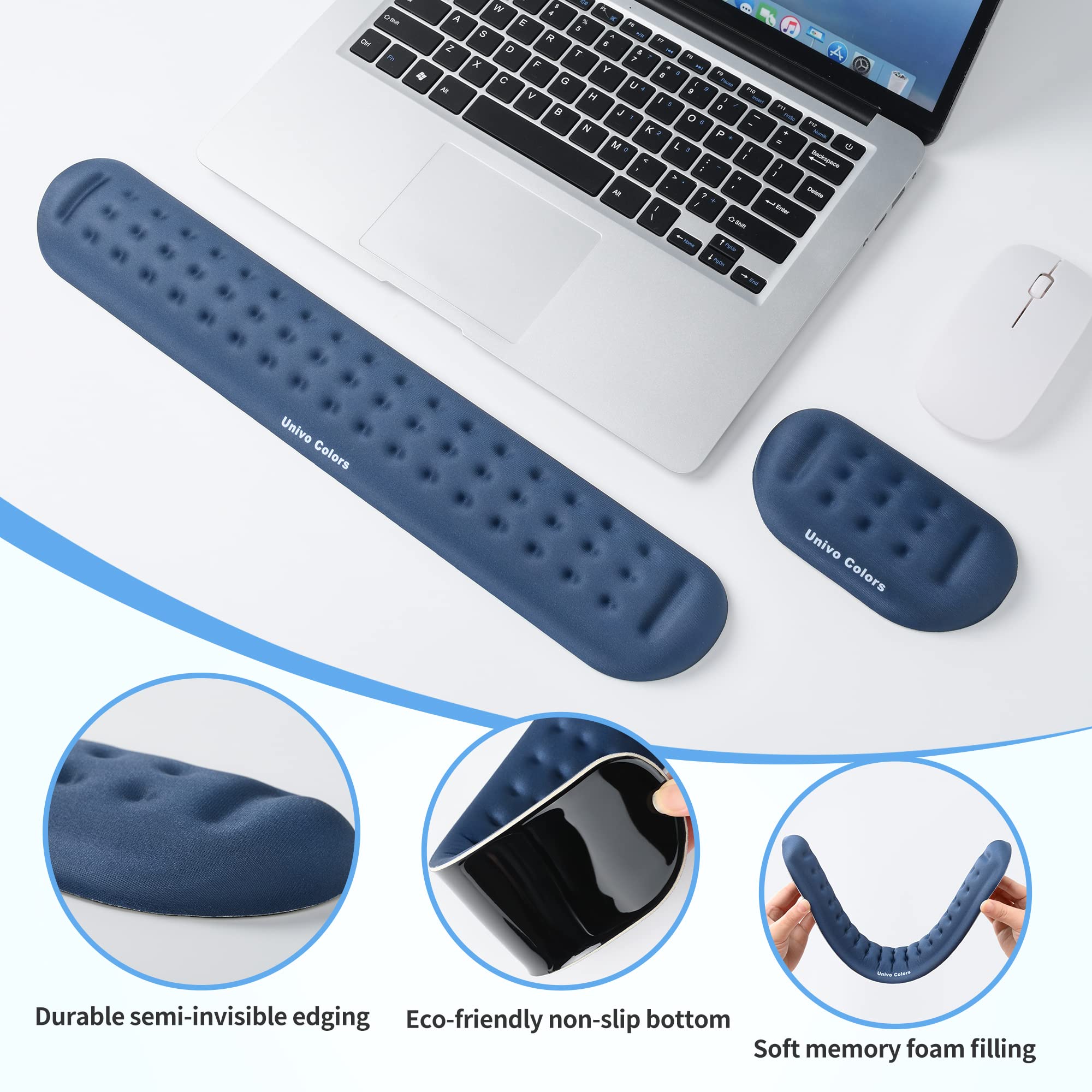 UnivoColors Navy Keyboard & Mouse Wrist Rest Set - Memory Foam Gel for Office & Gaming Comfort