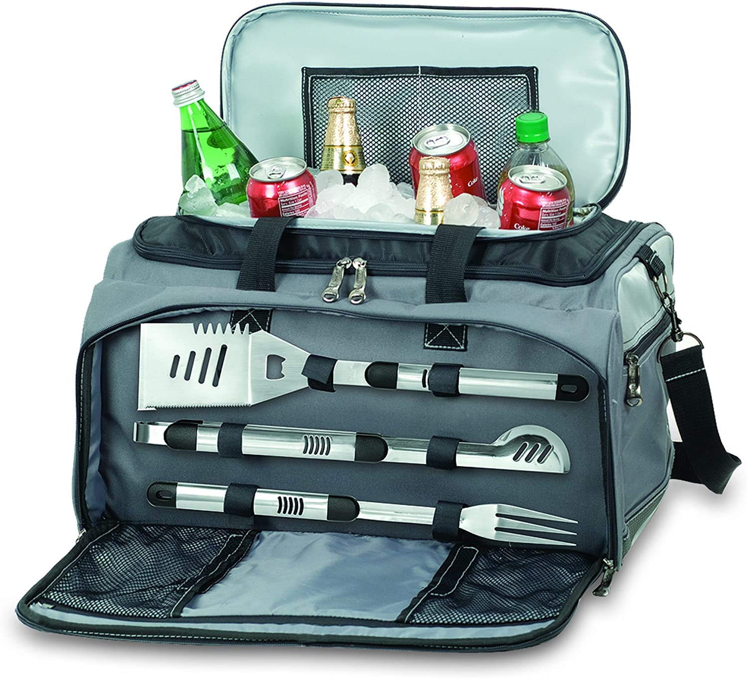 ONIVA - Picnic Time Brand Buccaneer Portable Charcoal Grill & Cooler Tote Combo (Black with Gray Accents) - Perfect for Camping, Beach Outings, and Backyard BBQs