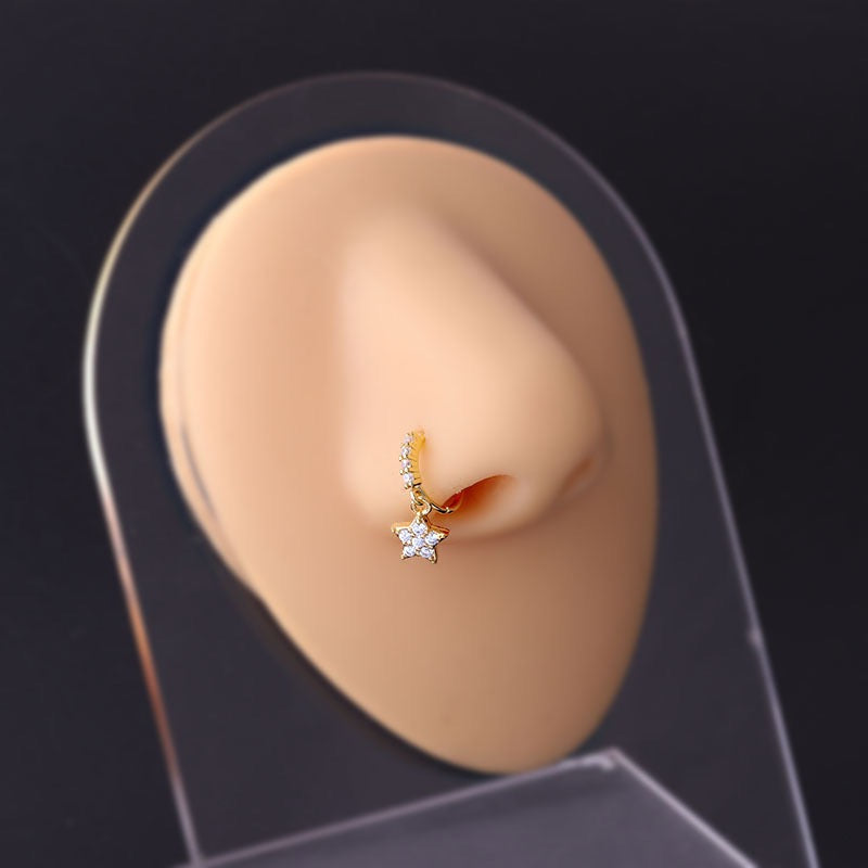 18K Gold Cross Dangle Hoop Nose Ring - Elegant Religious Jewelry for Women | Perfect for Everyday Wear, Parties & Special Occasions | HSPJ670