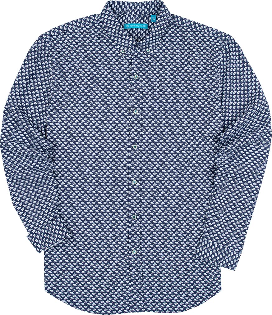 Tori Richard Men's Wind Swell Navy Hawaiian Shirt - Long Sleeve Button-Up Casual Shirt for Beach, Vacation & Summer Outfits (Size X-Large)