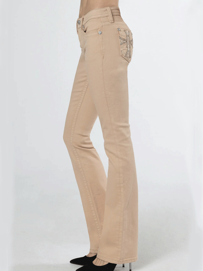 Miss Me M9261B Women's Subtle Cross Bootcut Jeans in Beige - Perfect for Casual Outings, Date Nights & Everyday Wear