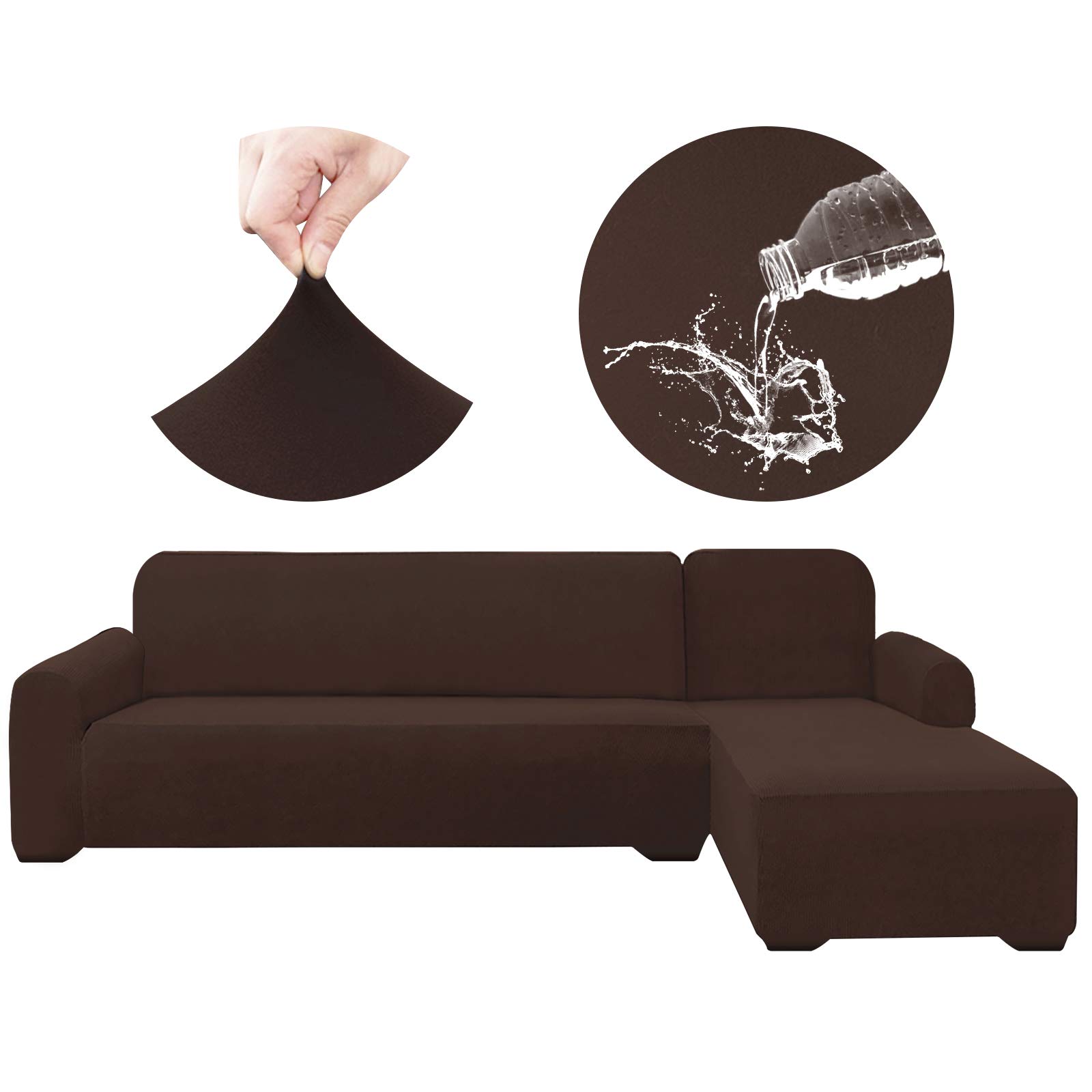 Stretchable Waterproof L-Shaped Sectional Sofa Cover Set - 2-Piece Universal Fit, Anti-Slip Furniture Protector for Pets & Living Room (Dark Coffee, Large) - Perfect for Family Gatherings, Movie Nights & Pet-Friendly Homes