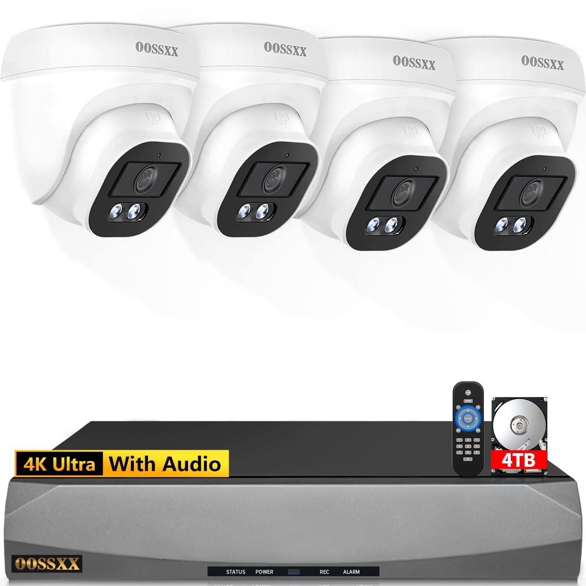 OOSSXX 4K/8MP 130° Ultra Wide-Angle PoE Dome Outdoor Security Camera with Audio - Wired IP Surveillance System for Home, Business & Property Protection (Weatherproof, Night Vision) - Ideal for Driveway Monitoring, Front Door Security & Backyard Surveillance