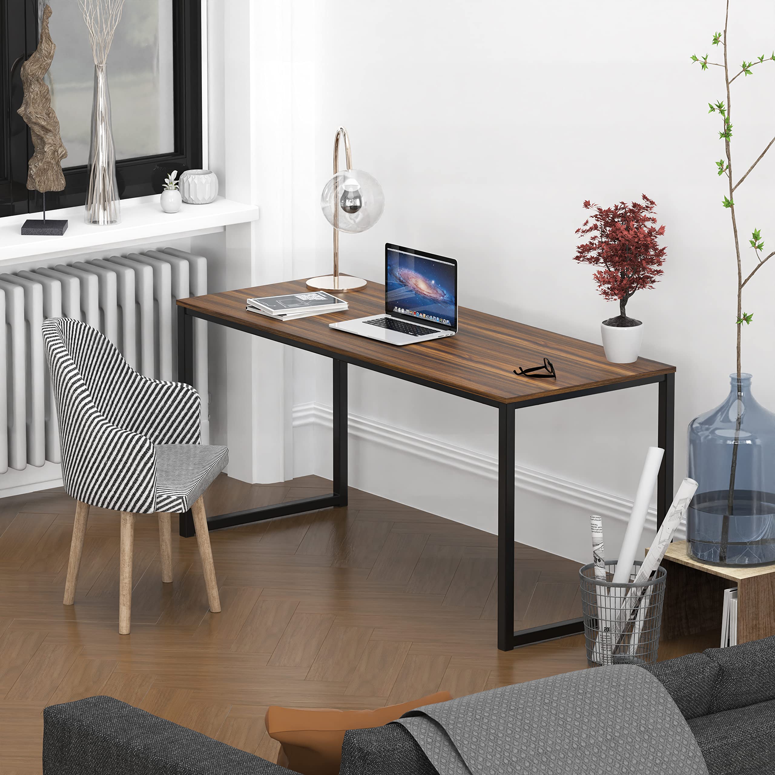 SHW Mission 55-Inch Home Office Computer Desk, Walnut Finish - Modern Writing Desk for Small Spaces, Work from Home Office Furniture, Study Desk for Students & Remote Workers