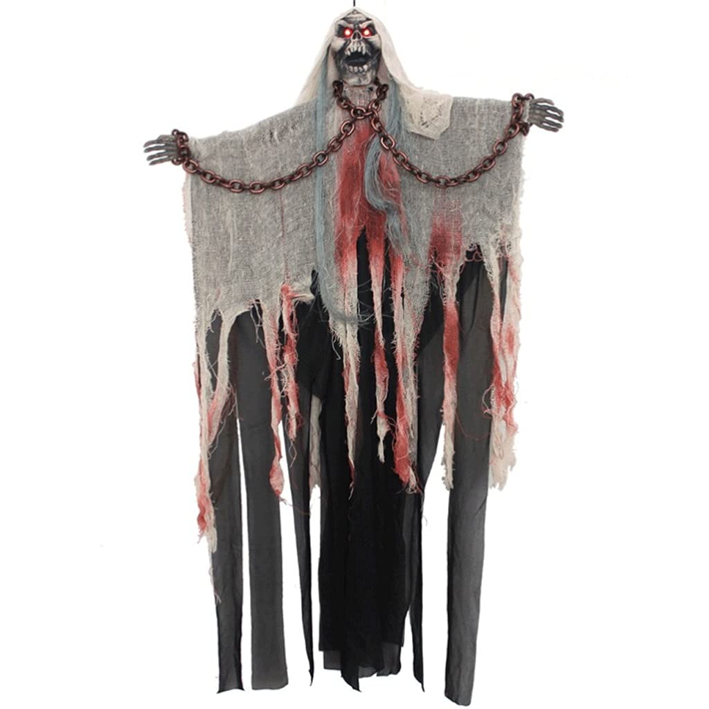 Scary Halloween Decorations Outdoor - Animated Haunted House Props, Hanging Screaming Bride Ghost & Skull for Spooky Party Decor - Perfect for Yard, Porch, and Halloween Party Scenes (Color: A)