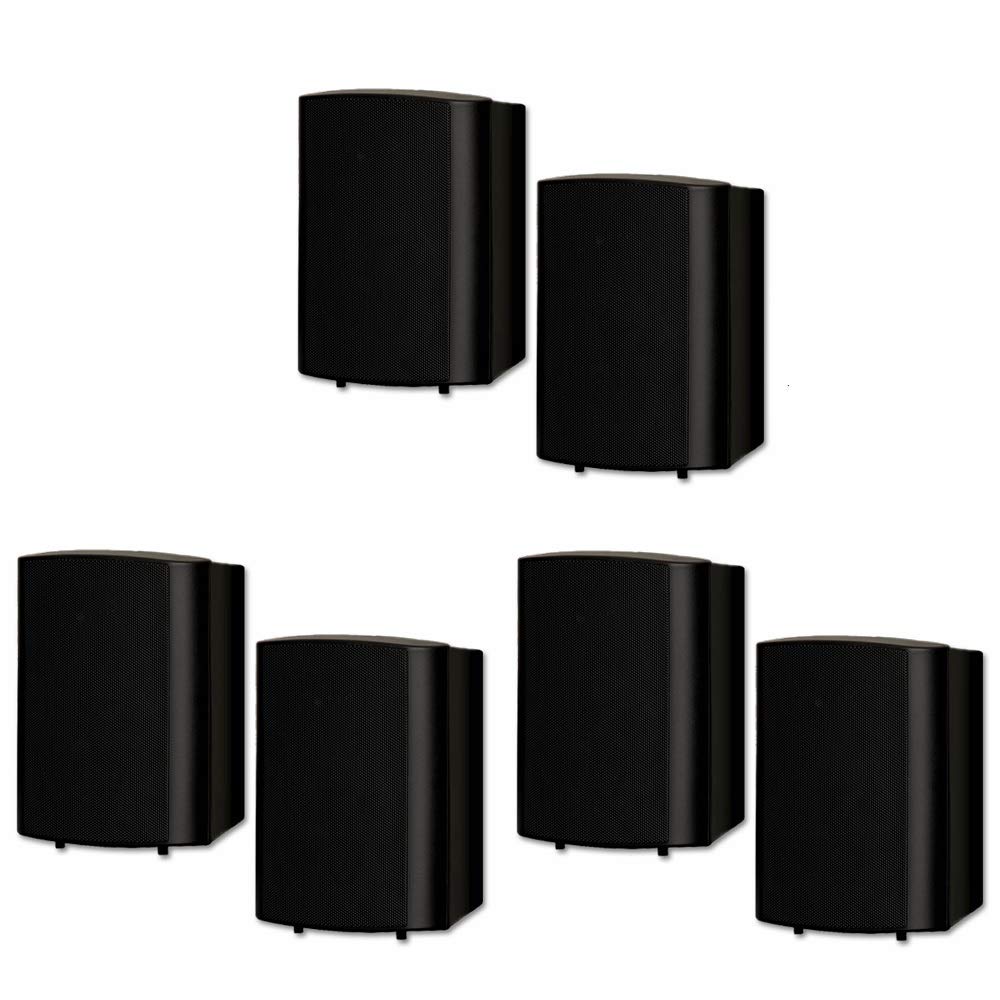 **Theater Solutions TS425ODB Weatherproof Indoor Outdoor Speakers - 3 Pair Pack (6 Speakers) - Mountable Black for Patio, Garden, Pool & Home Theater - High-Quality Sound for Entertainment Areas**