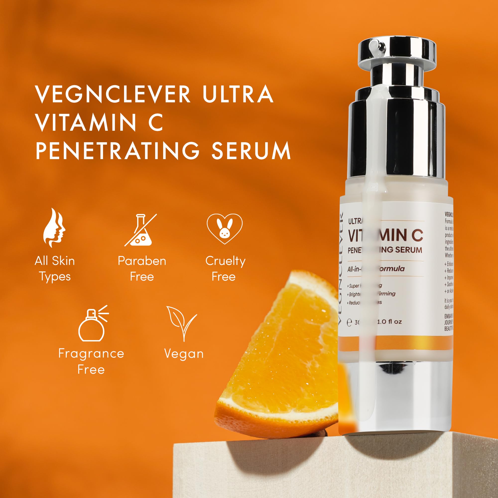 Vegnclever Super Vitamin C Serum - Anti-Aging Face Serum with Niacinamide, Collagen Peptides & Vitamin E | Brightening, Hydrating & Wrinkle Reducing | Day & Night Skincare Routine | 2 Pack