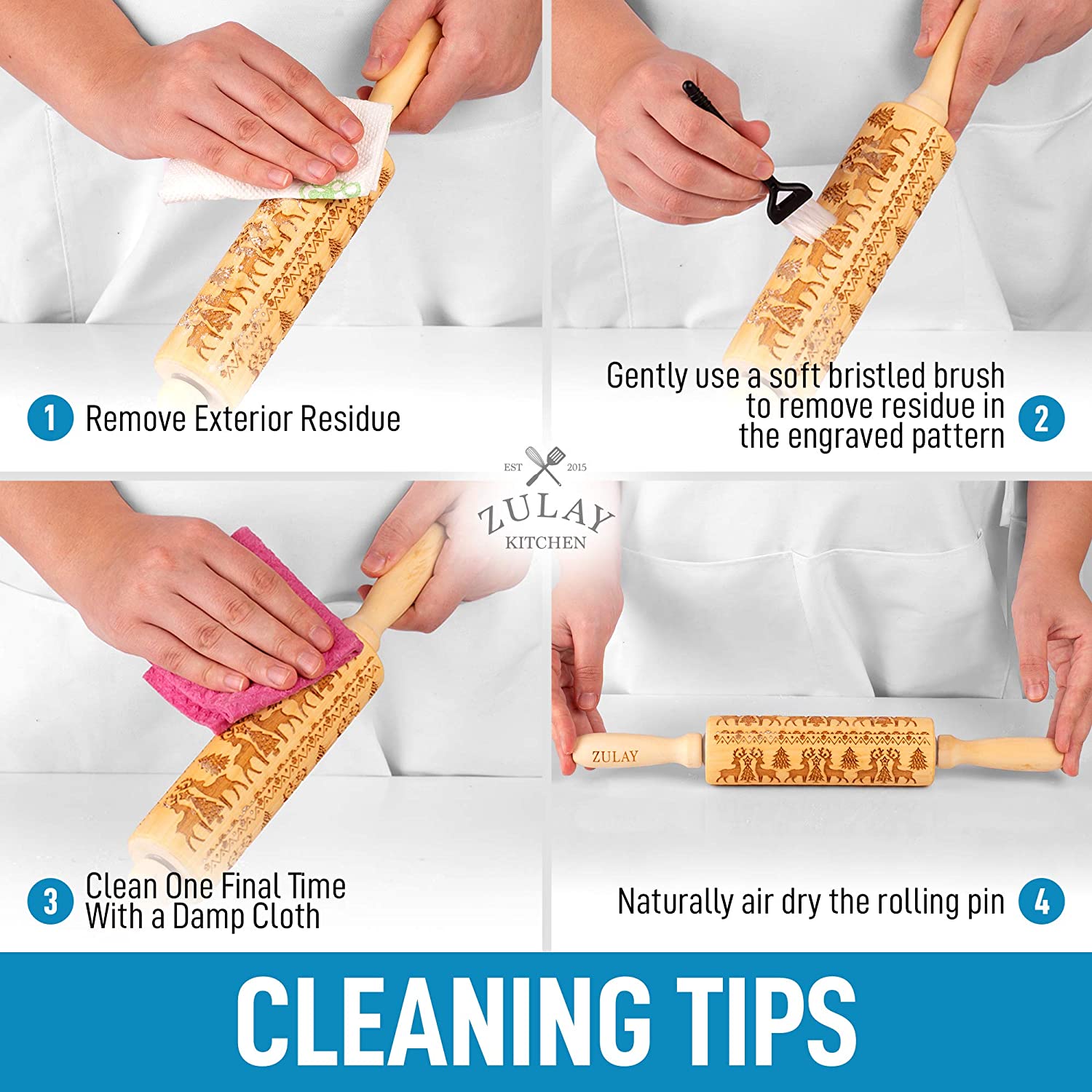 (Set of 2) Handcrafted Wooden Christmas Cookie Rolling Pin - Perfect for Holiday Baking, Gingerbread Cookies & Festive DIY Decorations