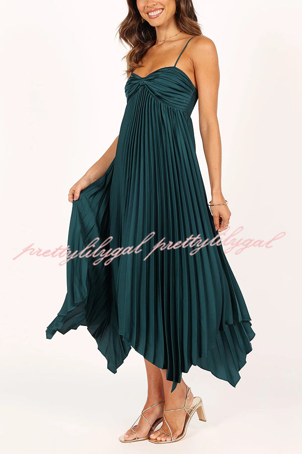 Elegant Solid Color Sexy Suspender Pleated Midi Dress for Women - Trendy Irregular Hem Party & Date Night Outfit
