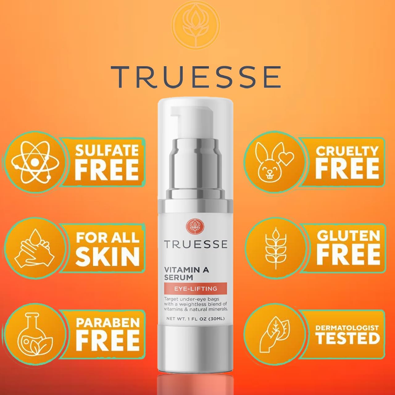 TRUESSE Vitamin A & E Serum for Under-Eye Bags - Ayurvedic Firming & Tightening Face Serum (1 fl oz) - Reduce Dark Circles & Wrinkles for Youthful Skin | Perfect for Night Routine & Anti-Aging Skincare