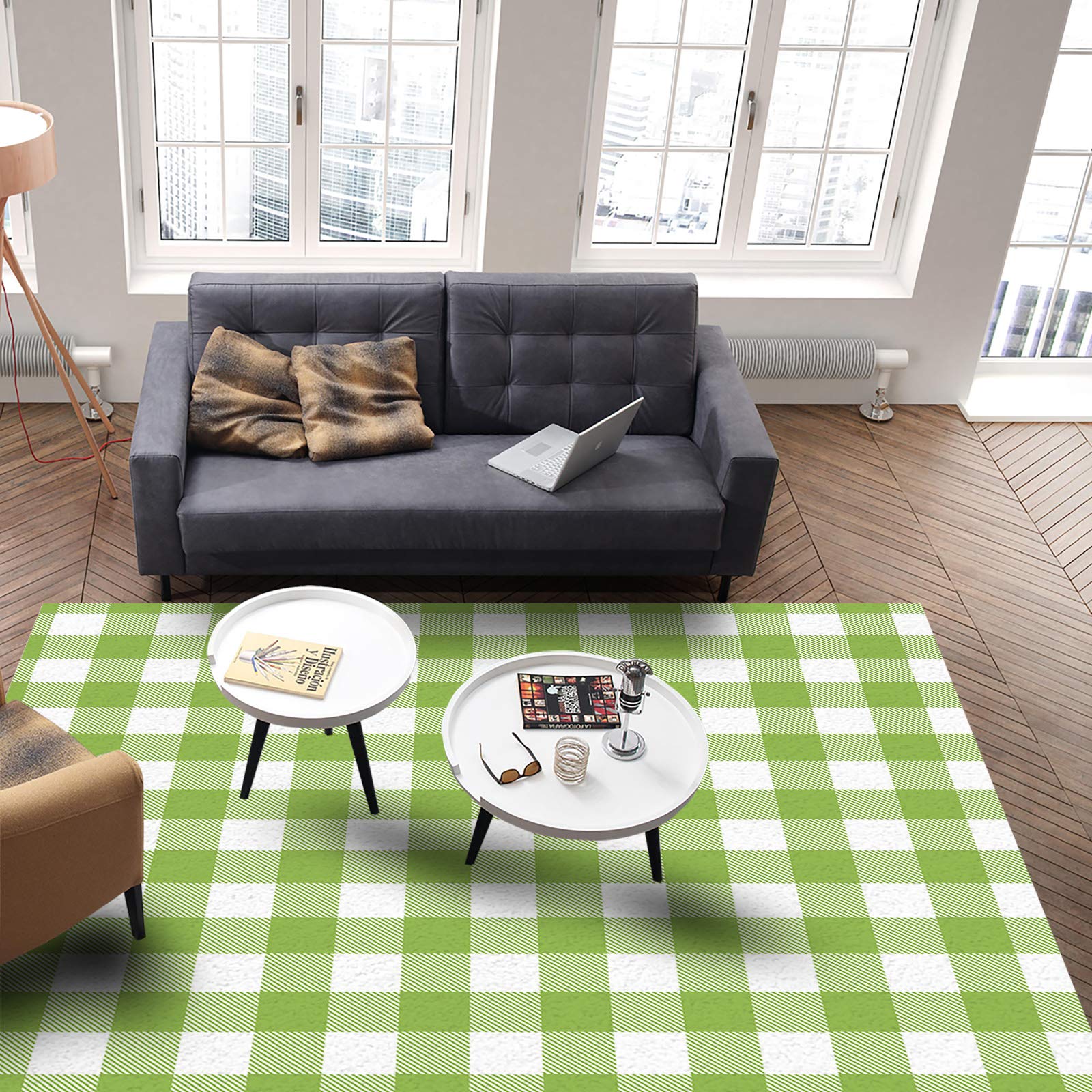 Savannan Easter Area Rug | St. Patrick's Day Light Green Plaid Buffalo Check Non-Slip Indoor Runner Rug | 5'x7' Rectangle Floor Carpet for Bedroom, Living Room, Playroom, Porch | Holiday Home Decor & Seasonal Celebration Rug