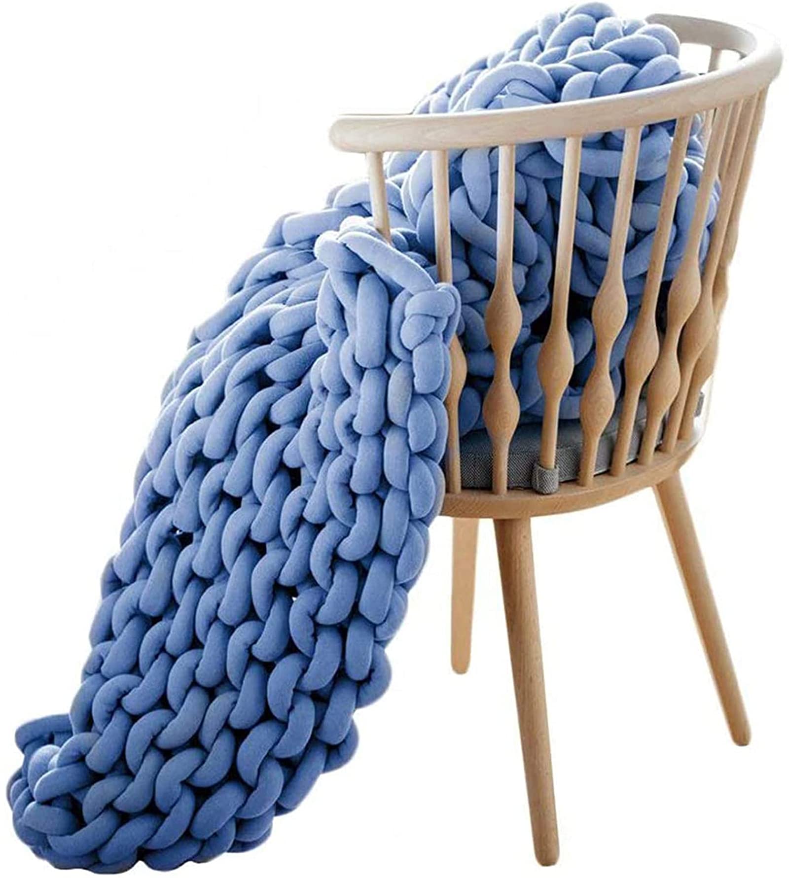 Handmade Chunky Knit Throw Blanket - Soft & Cozy Blue Knitted Blanket (100x100cm) for Bed, Sofa & Living Room Decor | Perfect for Winter Warmth & Home Styling