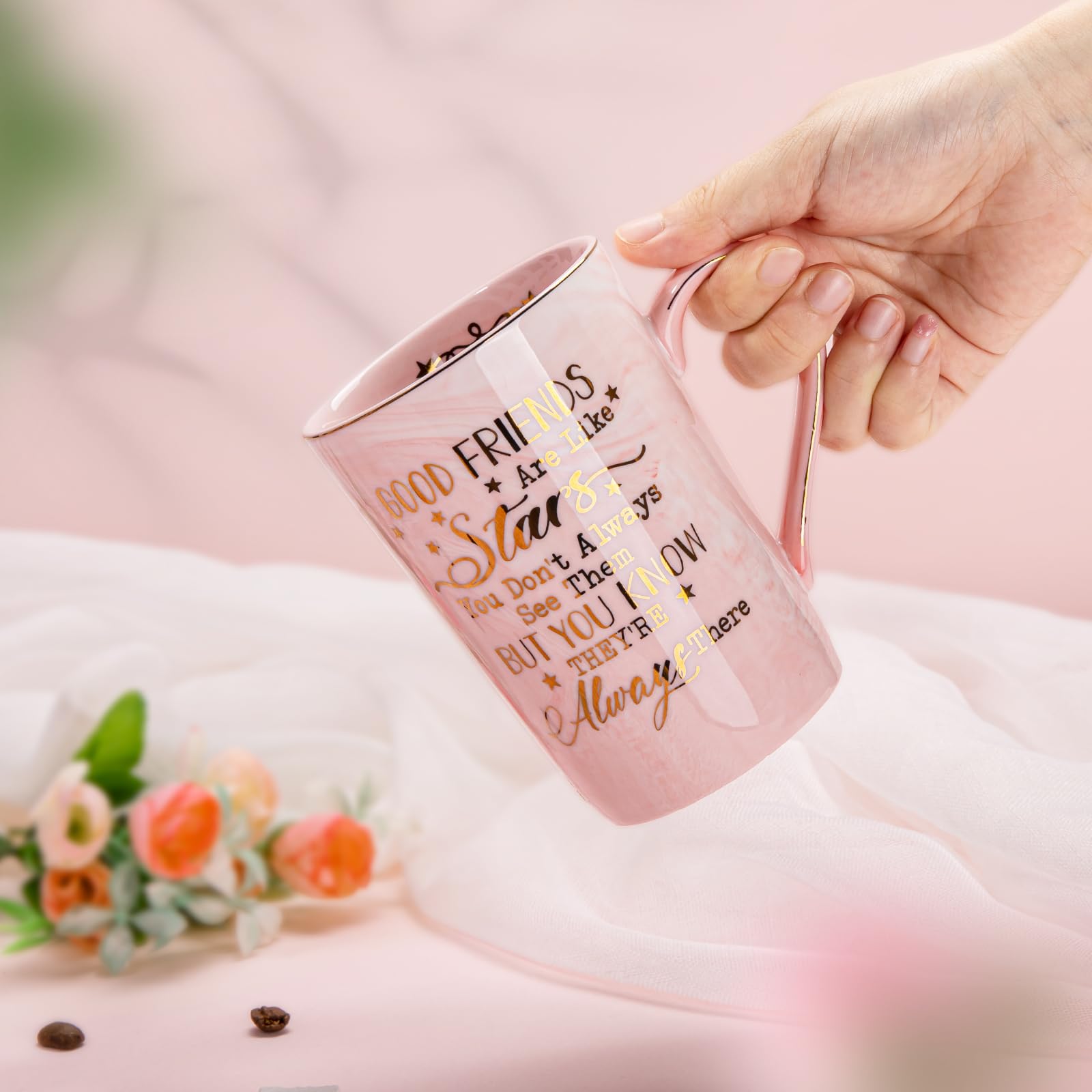 Best Friendship Gifts for Women - Unique BFF Birthday Present for Her, 14 oz Ceramic Marble Coffee Mug with Gold Print in Gift Box | Perfect for Besties, Female Friends & Special Occasions | Great for Coffee Lovers, Office Use & Thoughtful Surprises