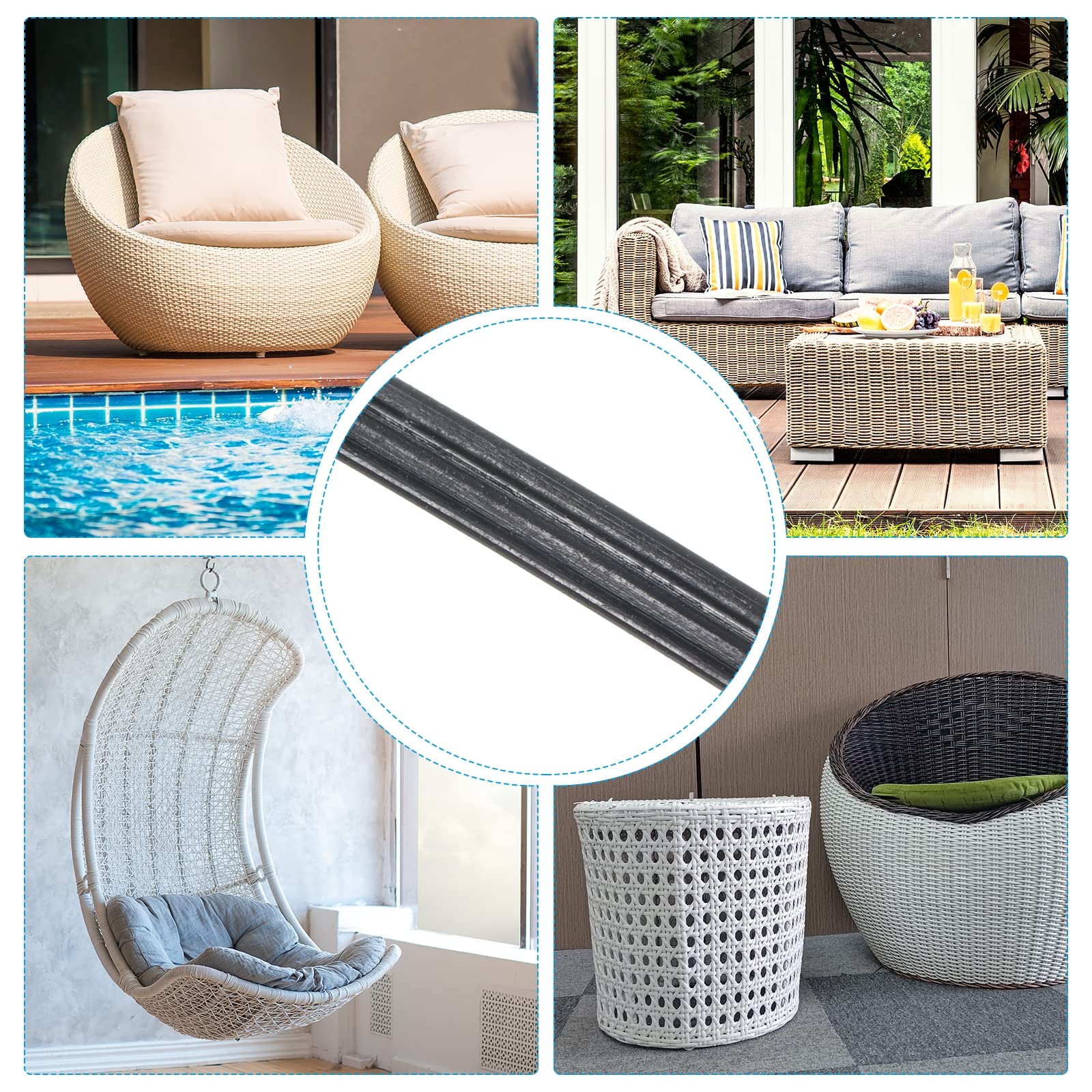 PATIKIL Wicker Repair Kit - Synthetic Rattan Replacement DIY Set for Patio Chairs, Garden Furniture, Sofa & Table (Black) - Perfect for Outdoor Furniture Restoration & Home Improvement Projects