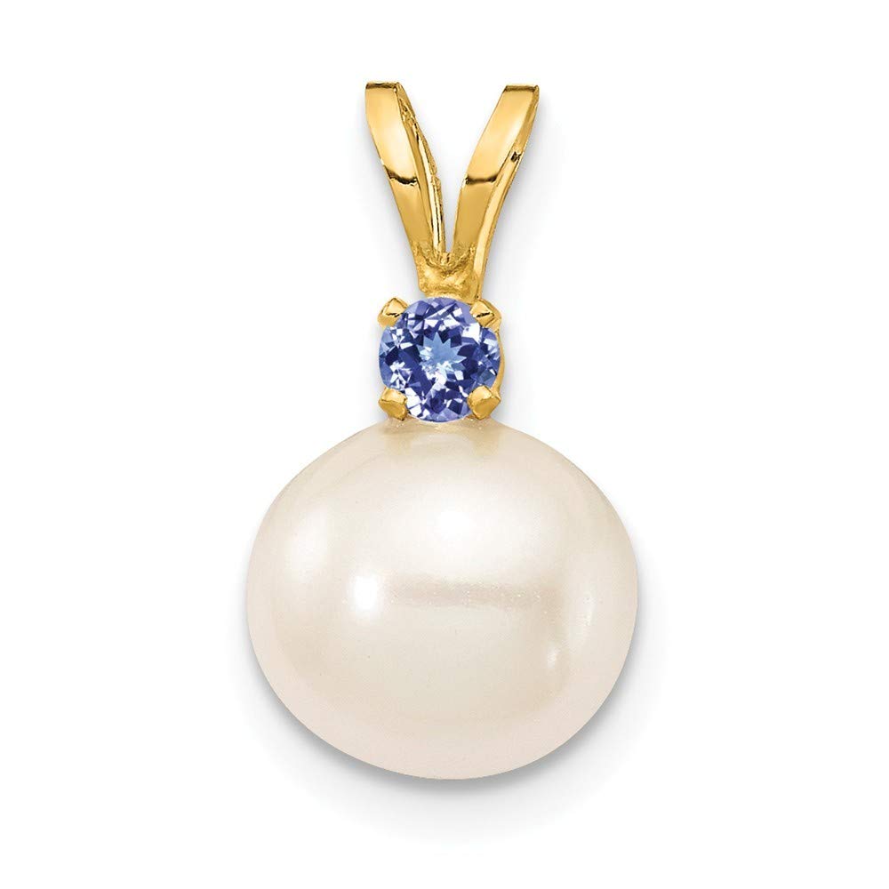 14K Gold Tanzanite & 8-8.5mm White Round Freshwater Pearl Pendant Necklace for Women - Elegant Jewelry Gift for Anniversary, Birthday & Special Occasions