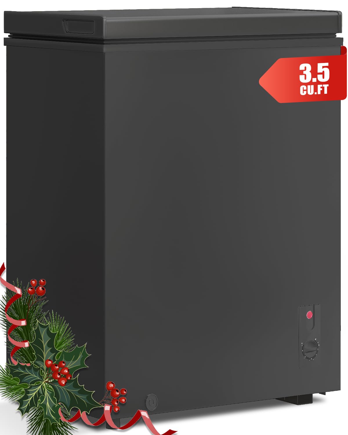 TABU 3.5 Cubic Feet Chest Freezer - Compact Top Open Deep Freezer with Removable Basket, 7-Level Adjustable Thermostat, Freestanding Design (Black) - Perfect for Home, Garage, Basement, or Small Business Storage