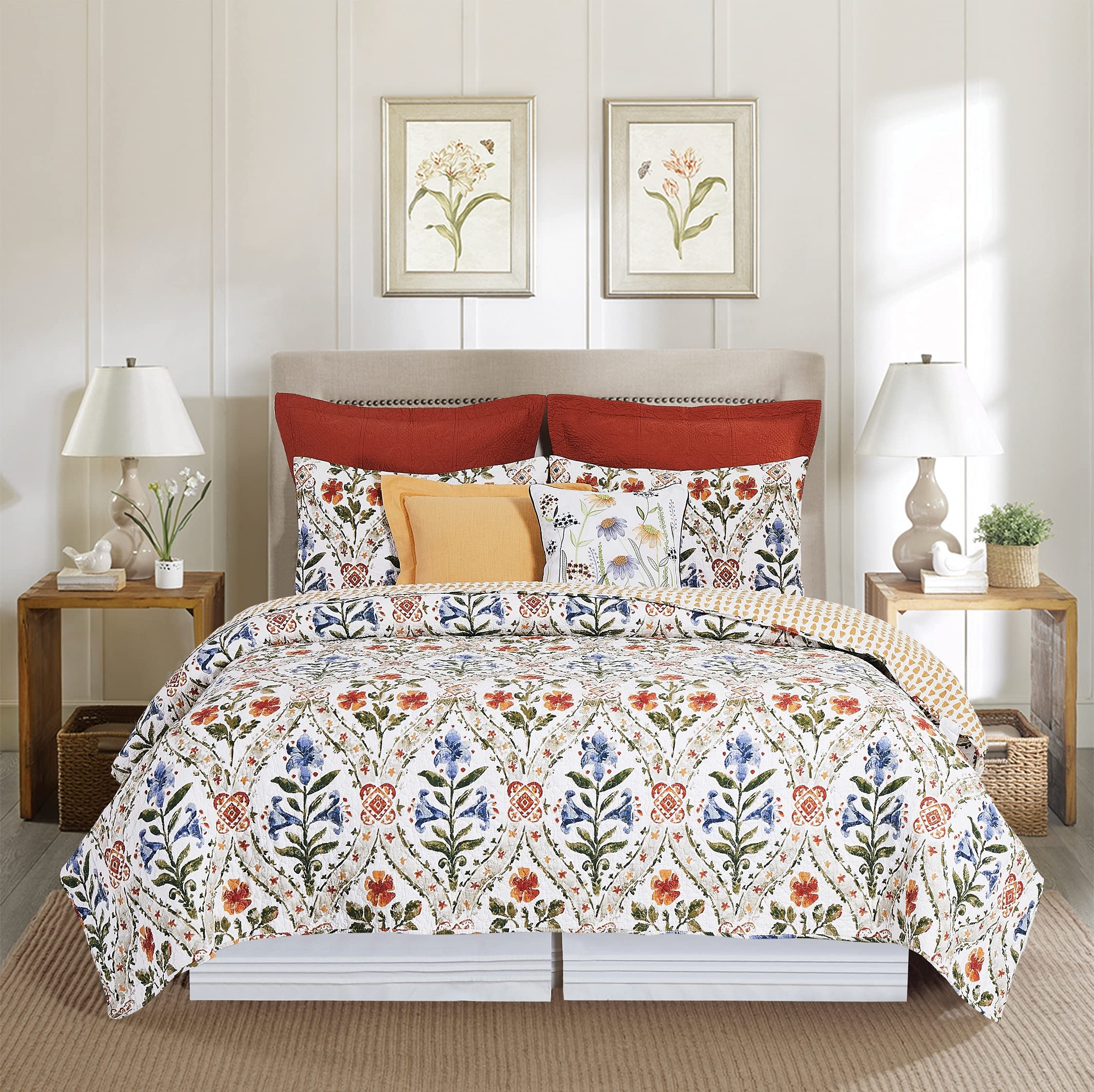 C&F Home Isabelle 3-Piece King Quilt Set - 100% Cotton Lightweight Reversible Bedspread Coverlet with Multi Floral Print, Machine Washable, White | Perfect for Master Bedroom, Guest Room & Vacation Home Decor