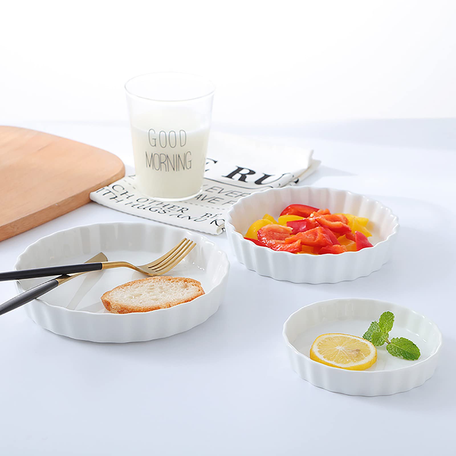 Foraineam 6-Pack 8oz Porcelain Ramekins - Creme Brulee & Mini Quiche Dishes, 6-Inch Round Tart Pans for Baking Pies, Tarts & Desserts | Oven & Dishwasher Safe | Perfect for Home Baking, Restaurant Use & Party Serving