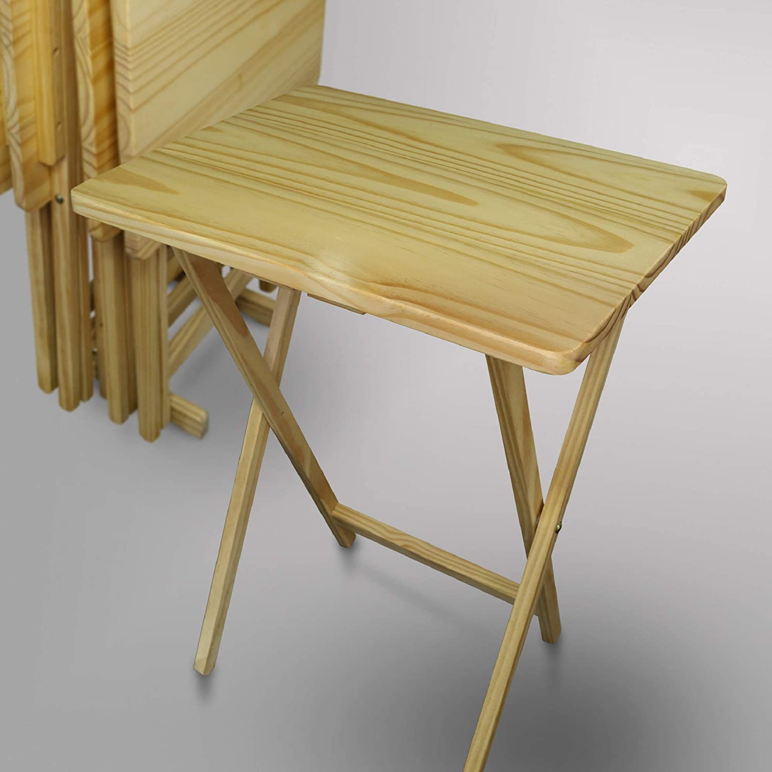 5-Piece Foldable Adjustable Tray Table Set - Natural Wood for Living Room, Bedroom, Small Spaces - Multi-Use for Coffee, Laptop, Snack - Perfect for Home Decor & Compact Living