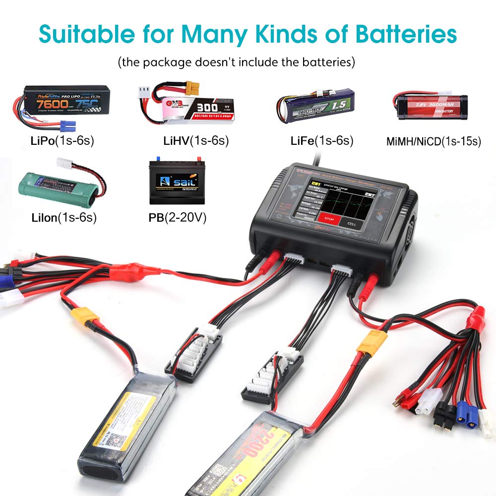 Professional 200W AC/400W DC 12A LiPo Battery Charger Discharger with Touch Screen - Balance Charger for LiPo/LiFe/NiCd/NiMH/LiHV/PB Batteries (1S-6S) - Perfect for RC Cars, Drones, and DIY Electronics Projects