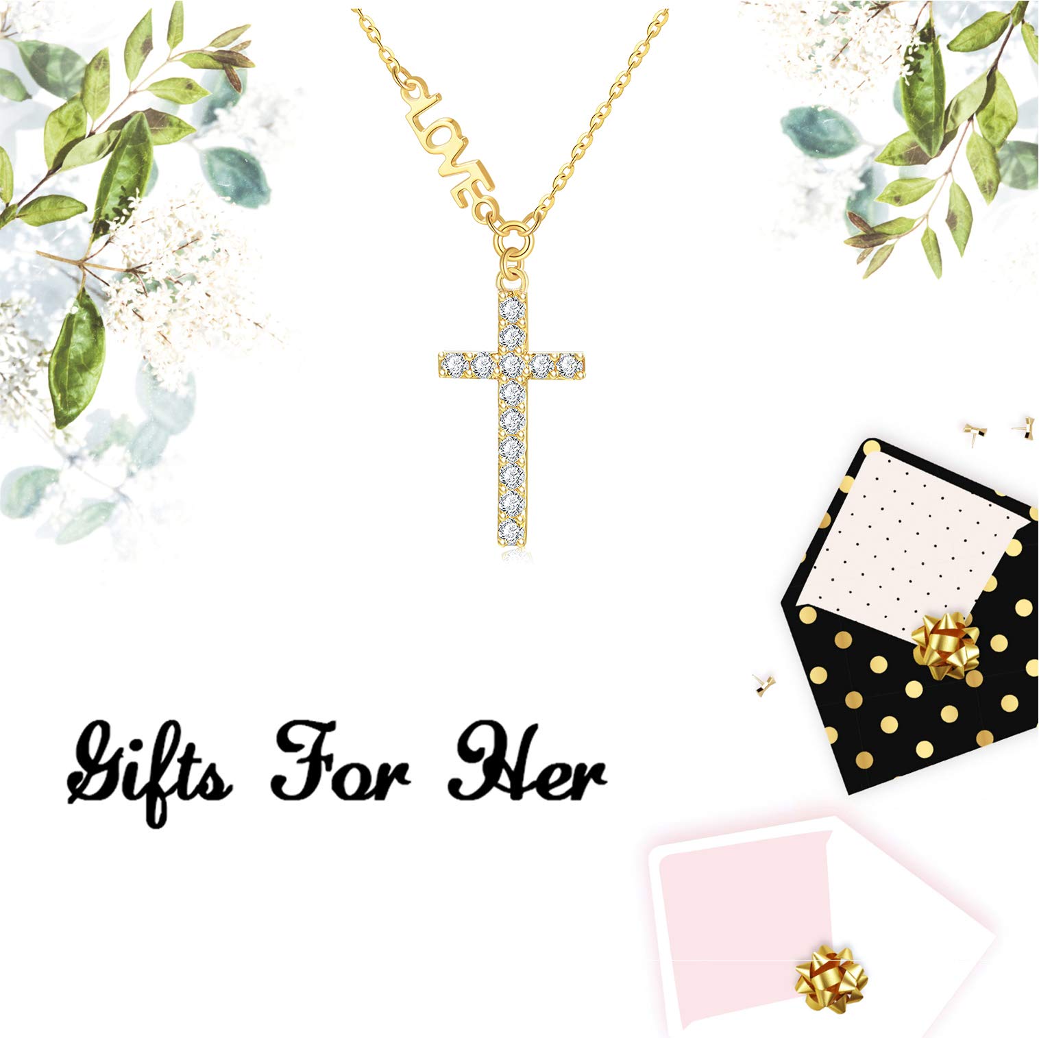 14K Gold Moissanite Cross Necklace for Women - 16