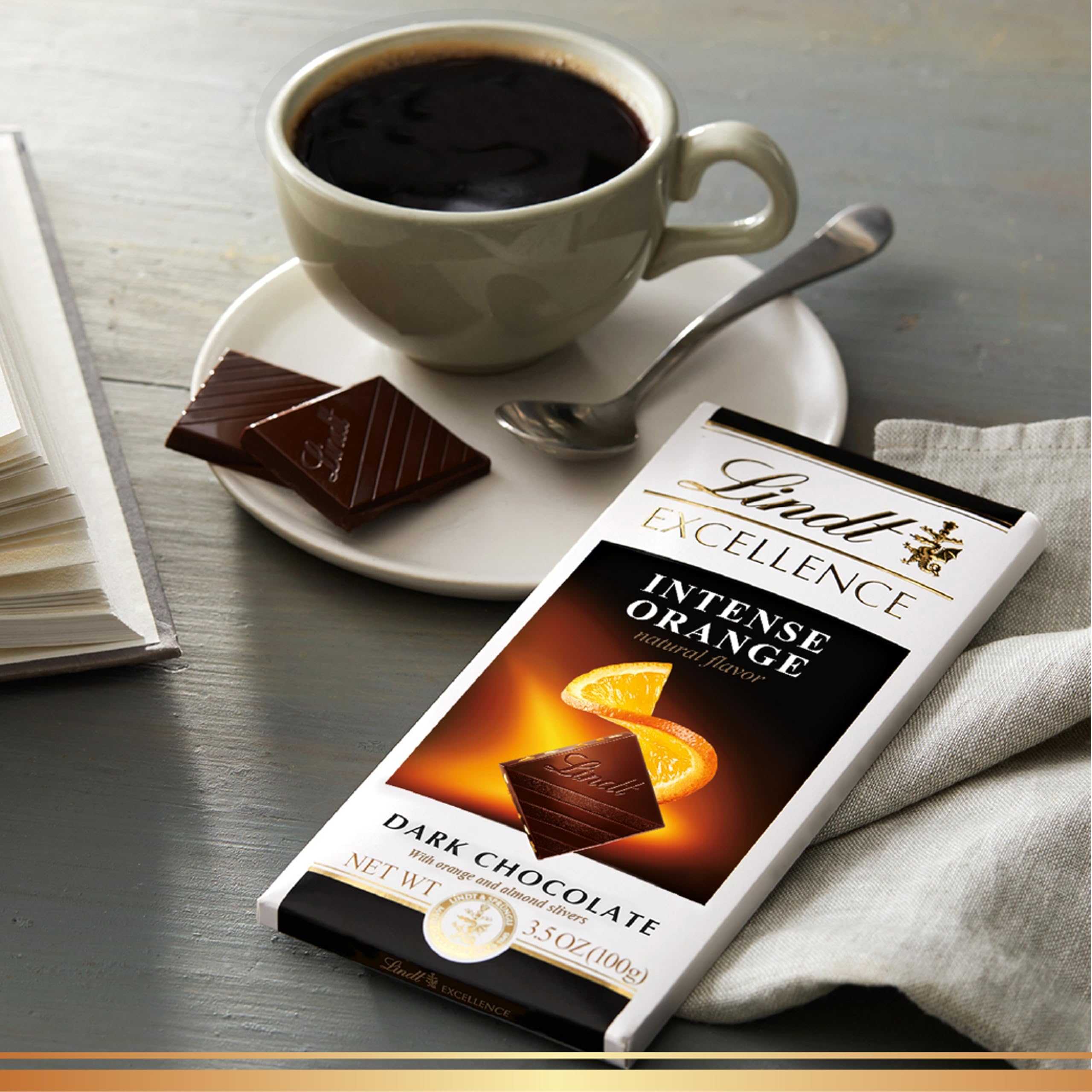 Lindt EXCELLENCE Intense Orange Dark Chocolate Bar with Almond Slivers - 3.5 oz Premium Dark Chocolate Candy for Gifts, Desserts & Snacking